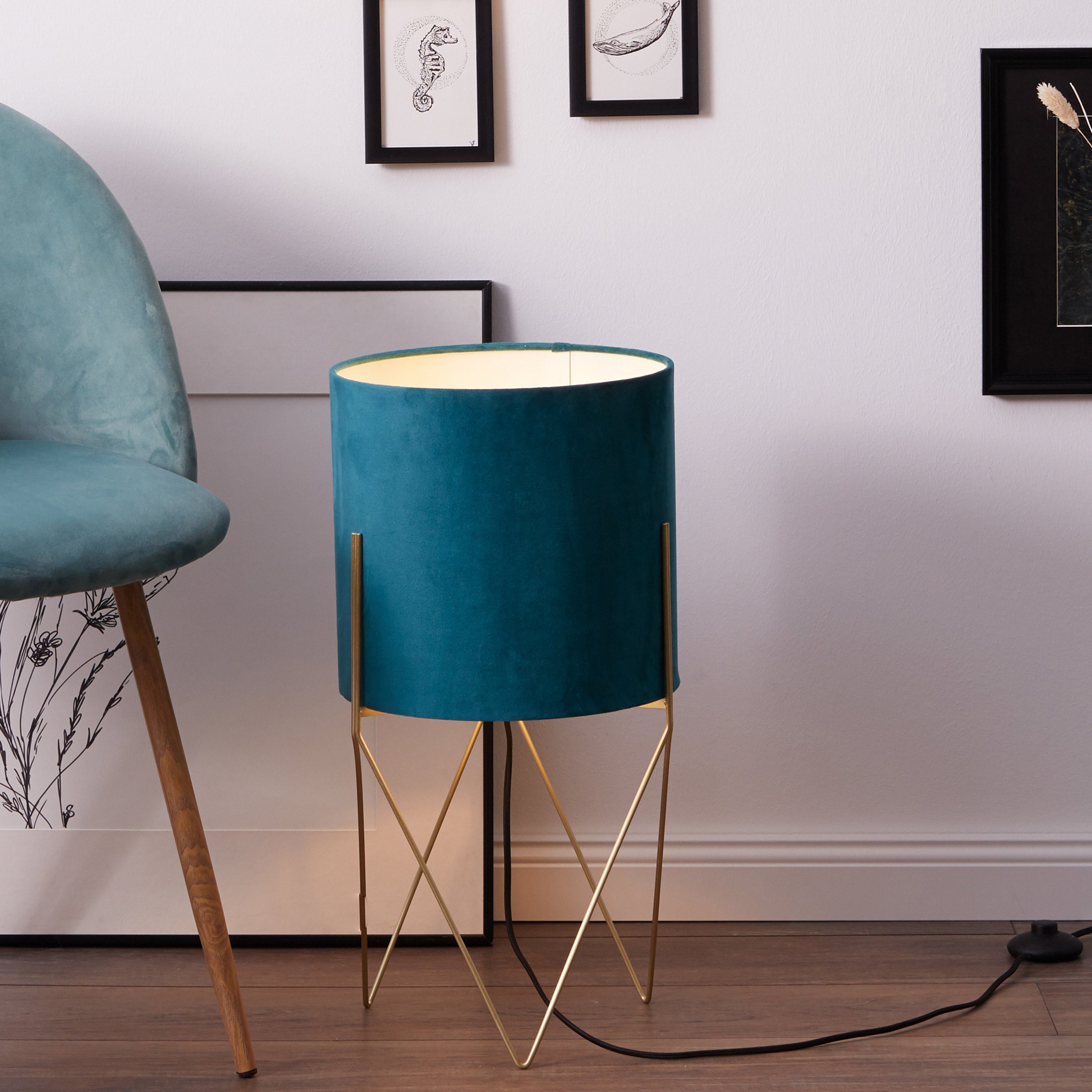 Brilliant Stehlampe Atami, ohne Leuchtmittel, 58 cm Höhe, Ø 31,5 cm, E27, Metall/Textil, messing gebürstet