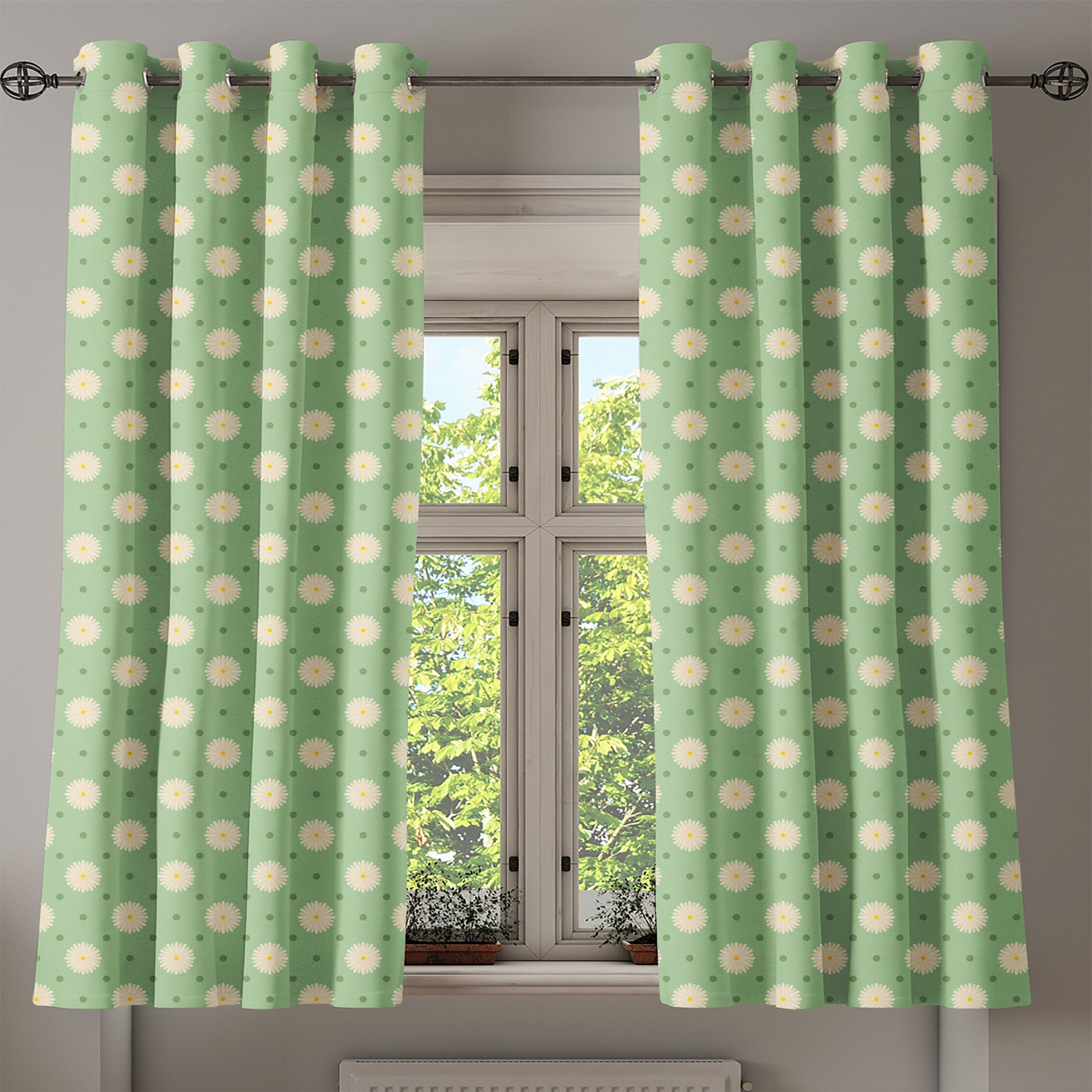 Gardine Dekorative 2-Panel-Fenstervorhänge für Schlafzimmer Floral Abakuhaus, Frühling Pflanzen Yard Wohnzimmer