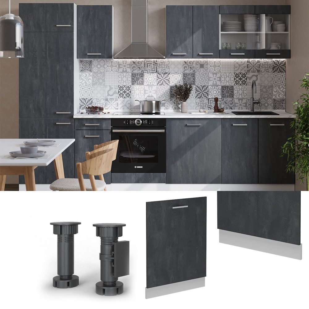 Vicco Frontblende R-Line, Schwarz Beton/Weiß, 60 cm ohne Arbeitsplatte (1 St)