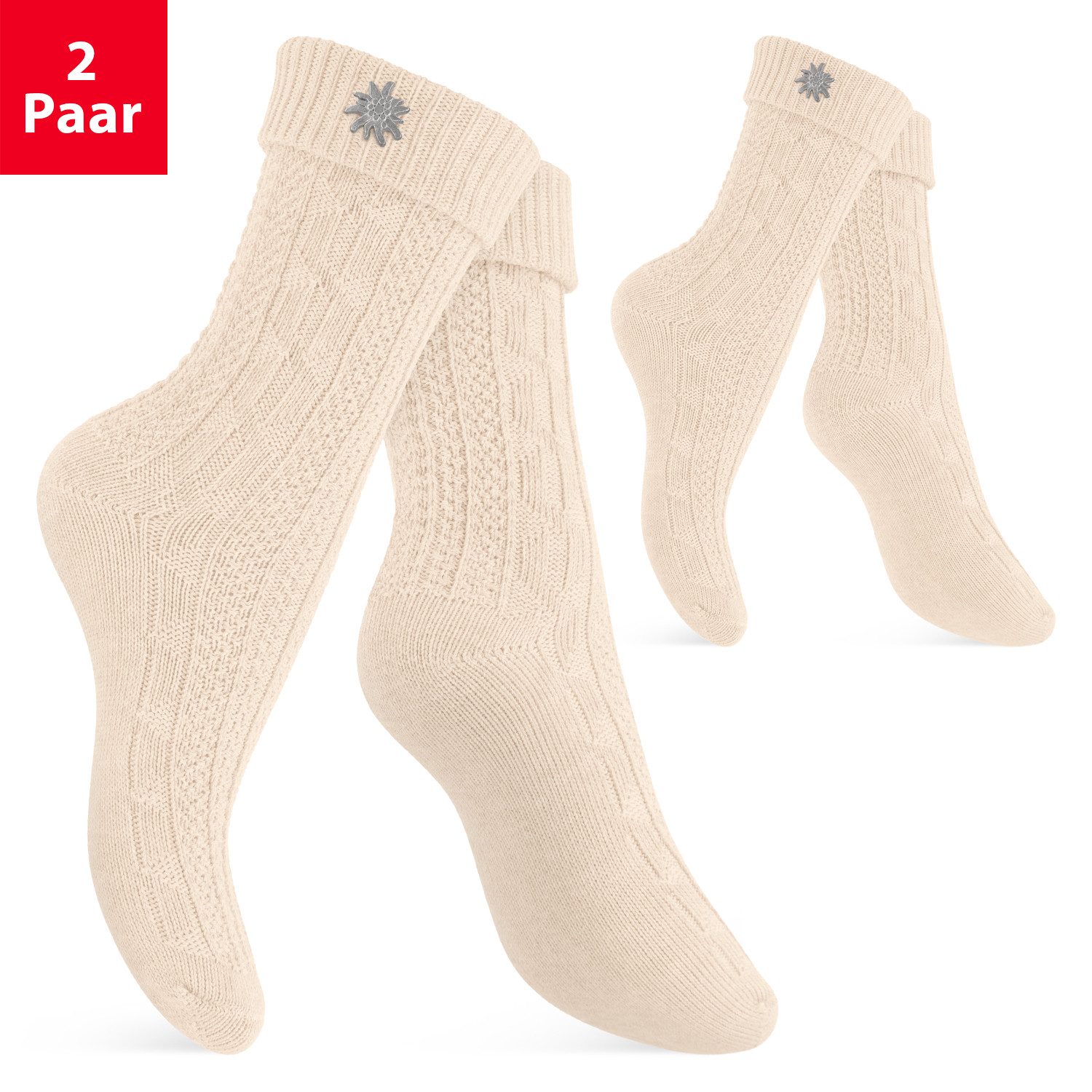 celodoro Trachtensocken Trachten Socken (2 Paar) mit Edelweiß-Pin für Damen & Herren