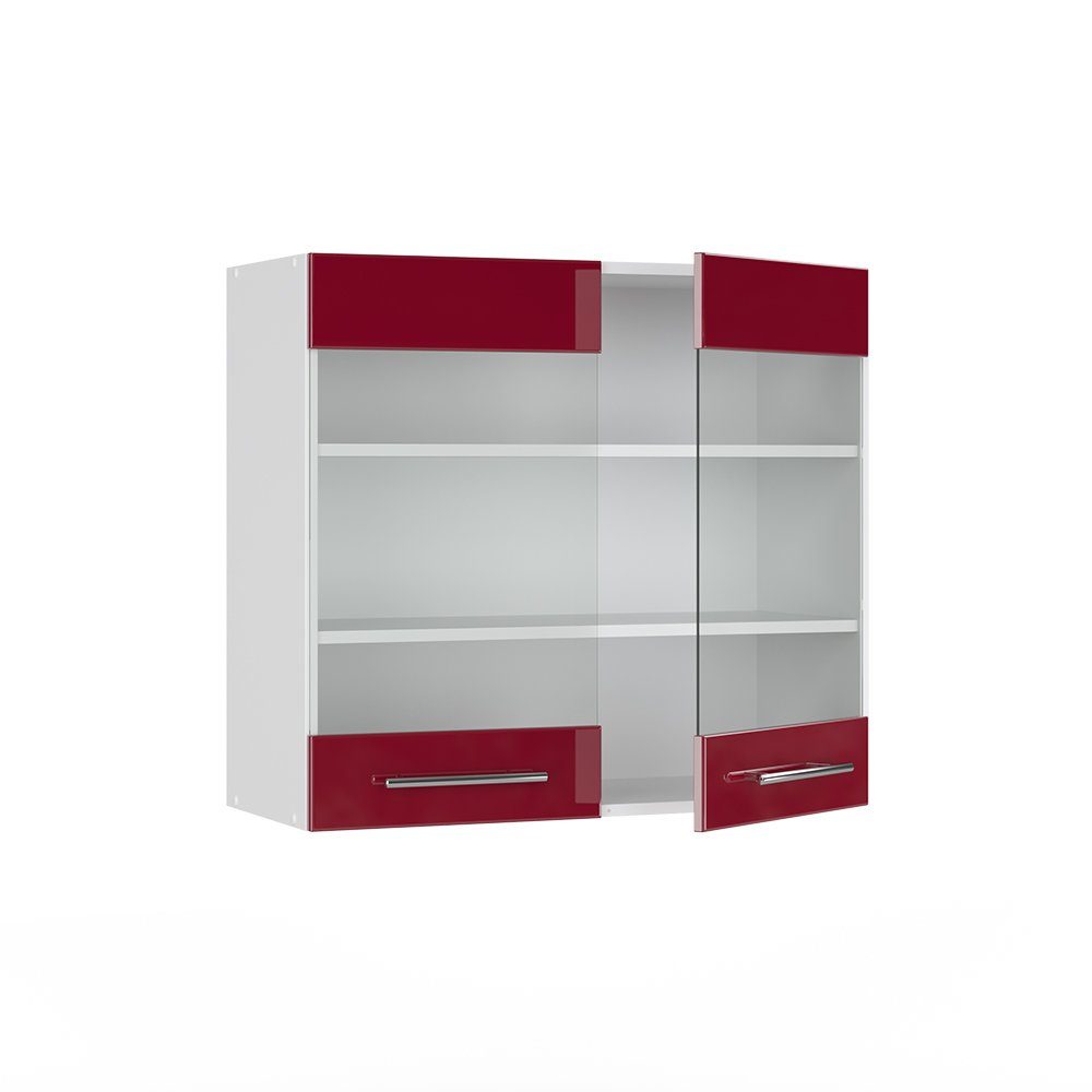 Hängeschrank Glashängeschrank Weiß Fame-Line Hochglanz Vicco Küche Bordeaux Weiß Rot 80 cm