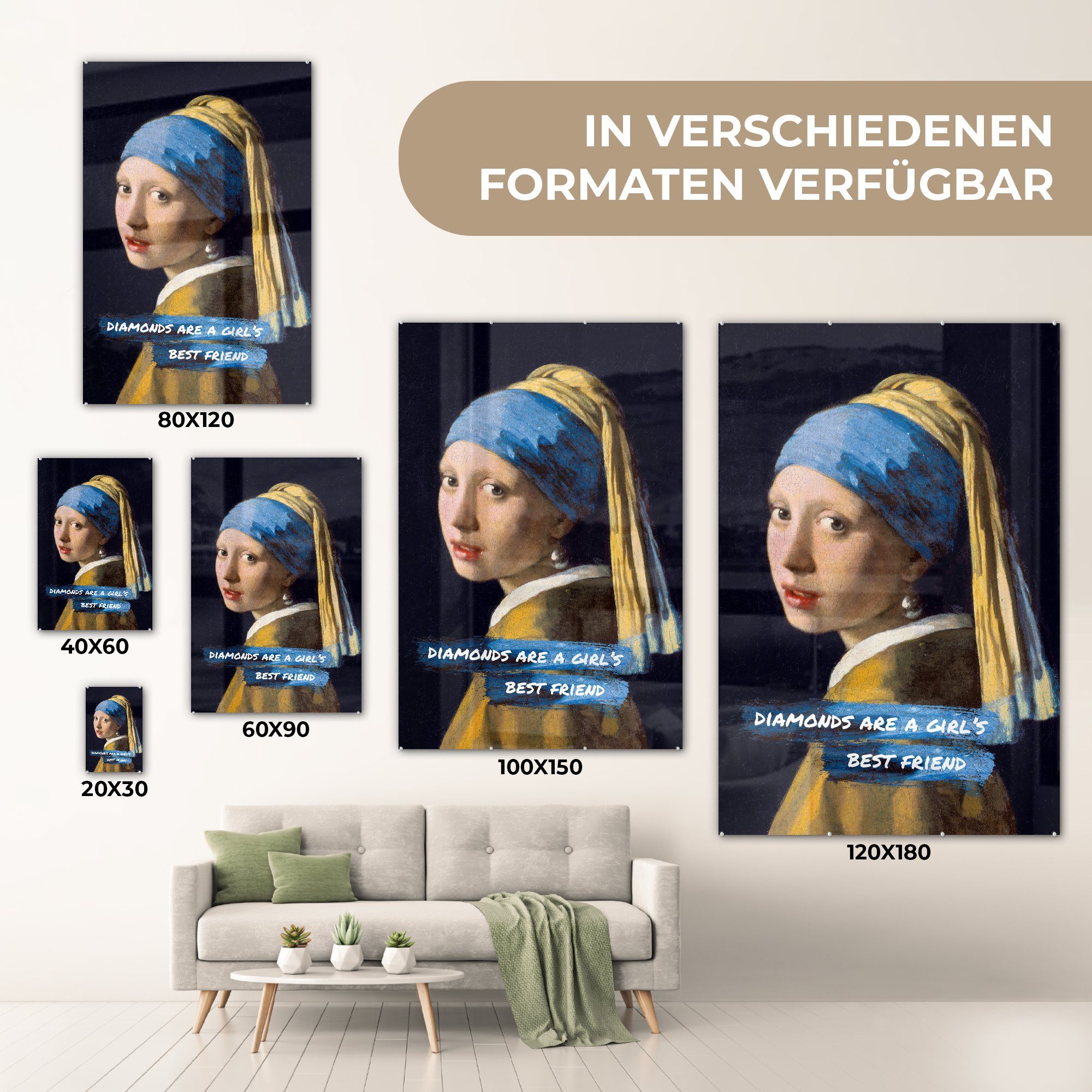 auf Perlenohrring - auf Zitat, Vermeer - mit MuchoWow Wanddekoration Foto Glasbilder (1 Glas Bilder Das St), Acrylglasbild - dem Glas Mädchen - - Wandbild