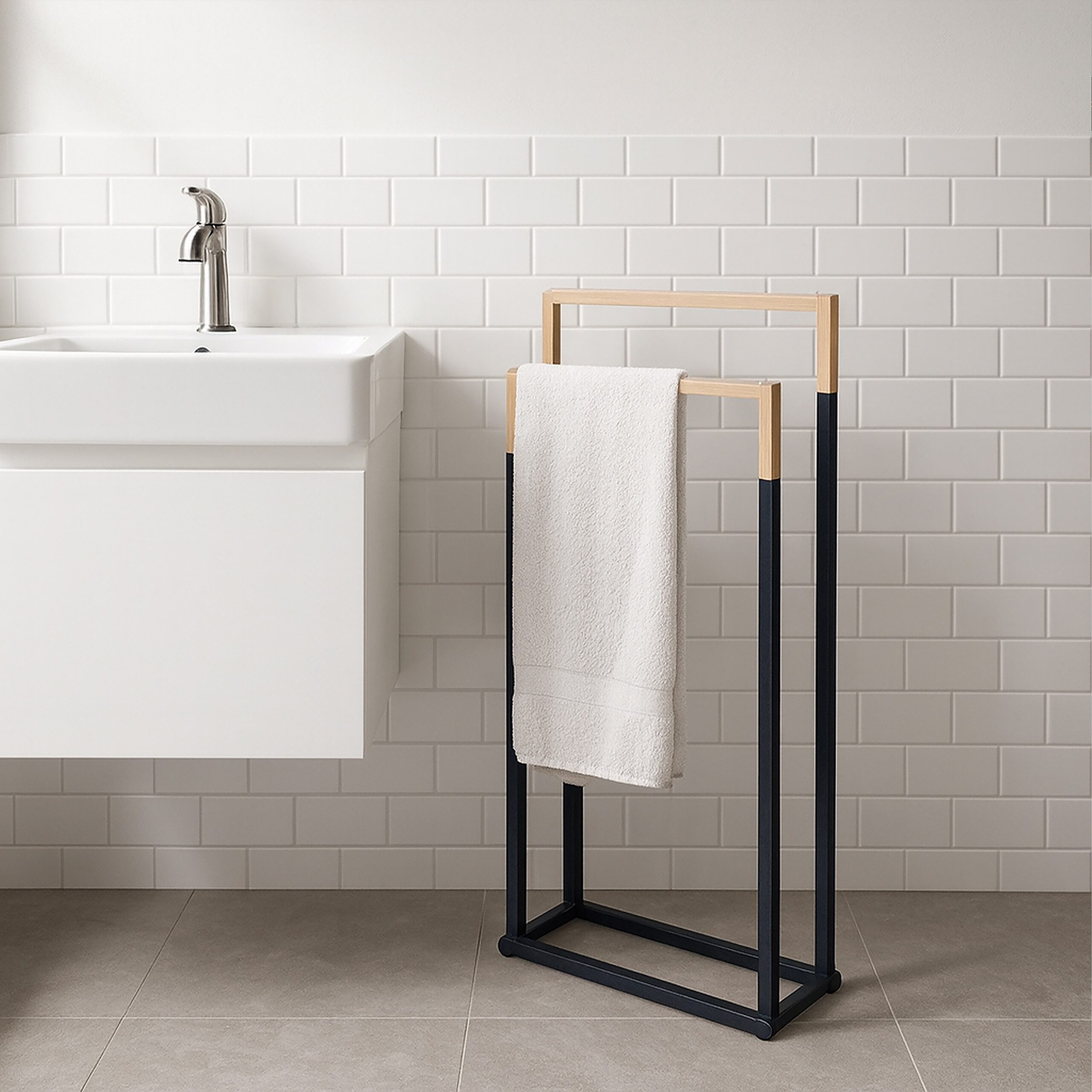 relaxdays Handtuchständer mit 2 Stange, schwarz günstig online kaufen