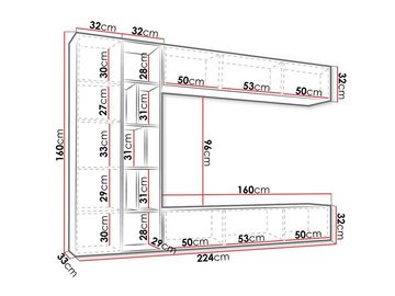 MIRJAN24 Wohnwand Kodita, (Komplett-Set, 3x Hängeschrank, Regal), Praktisch Wohnzimmer-Set, 224x33x160 cm