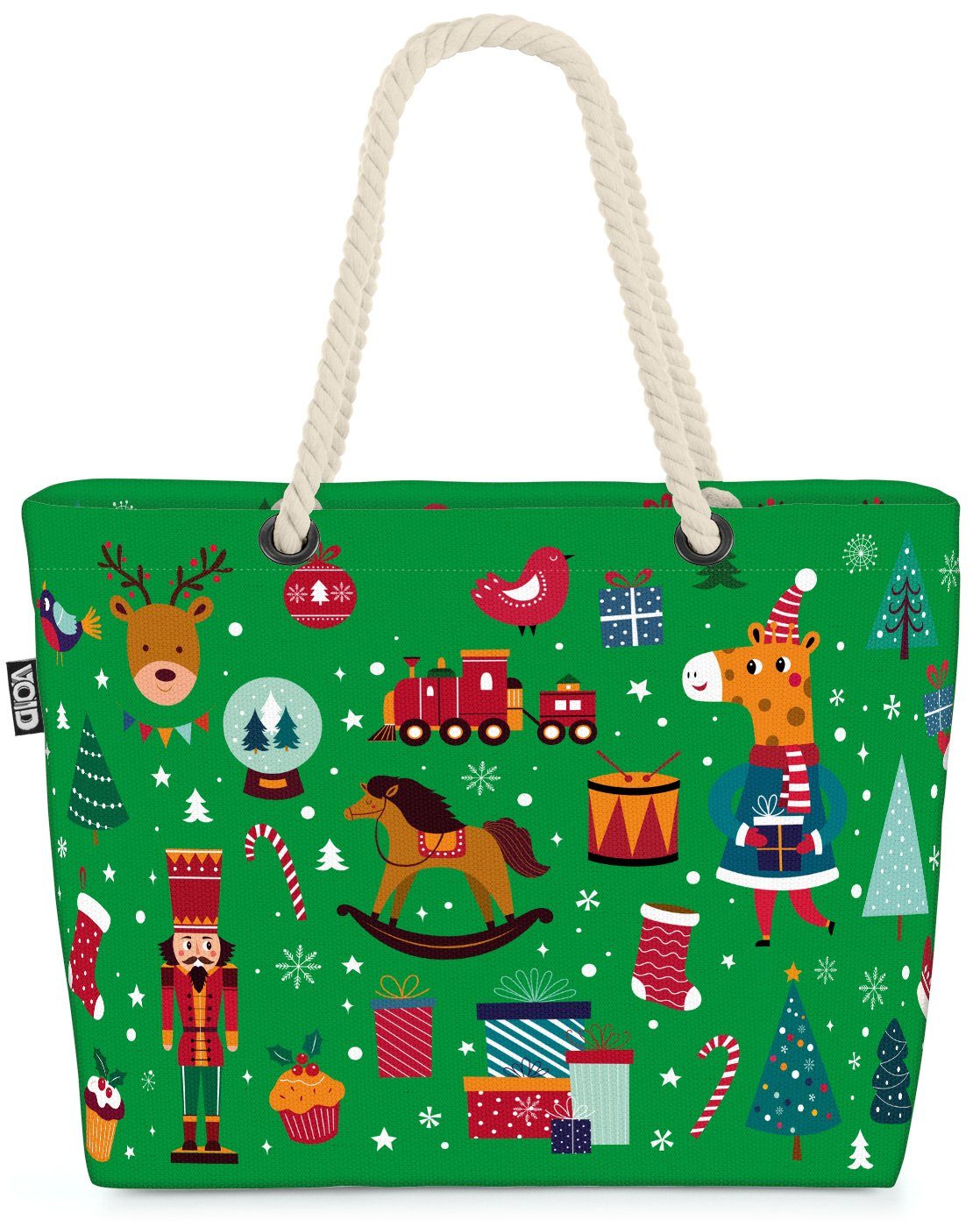 VOID Strandtasche (1-tlg), Weihnachtsgeschenke 1 grün Beach Bag Weihnachten Geschenke Nikolaus Rentier Win