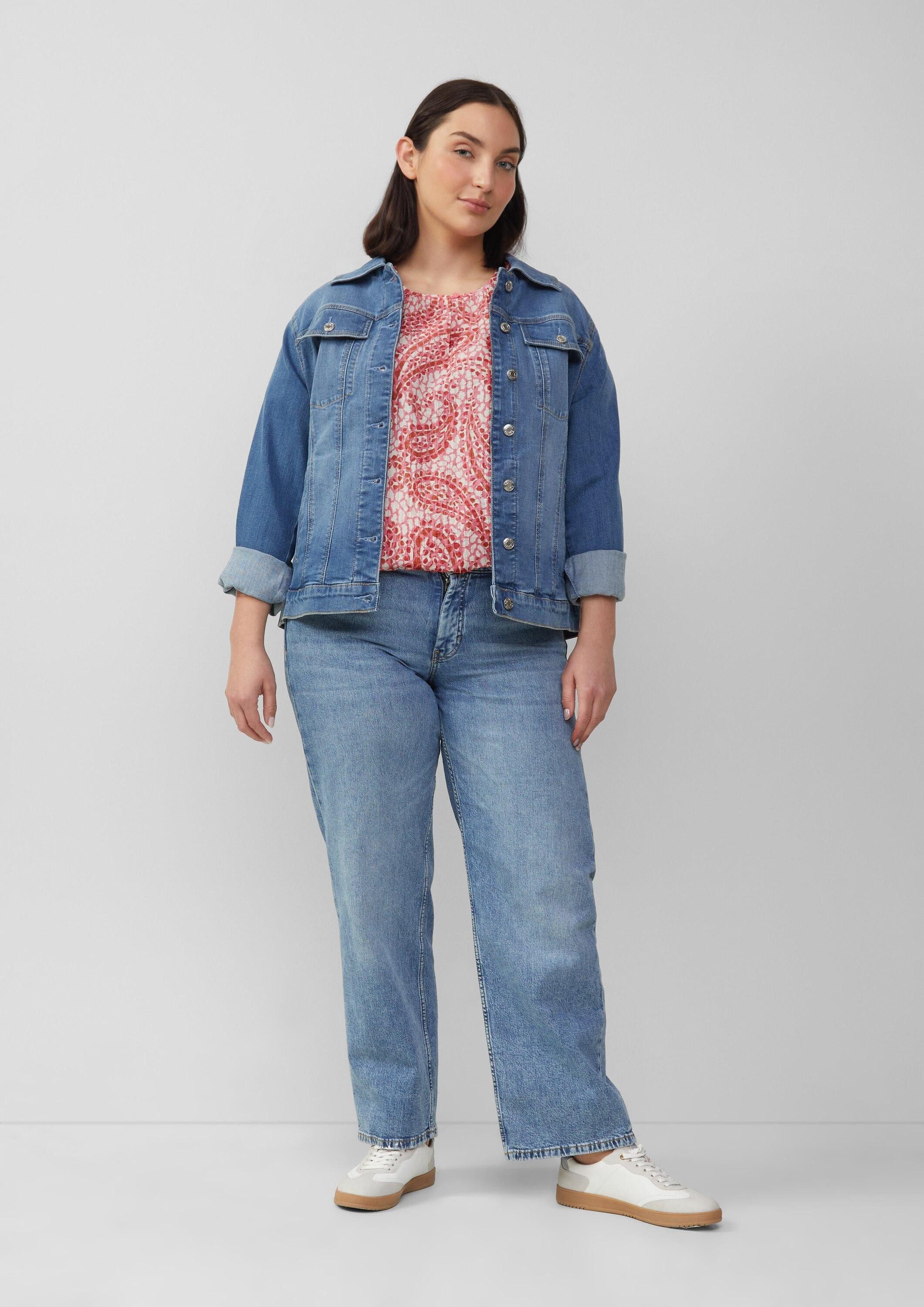 s.Oliver Kurzarmbluse Bluse Strukturierte Relaxed-Fit-Bluse mit Raffungen und Raglanärmeln