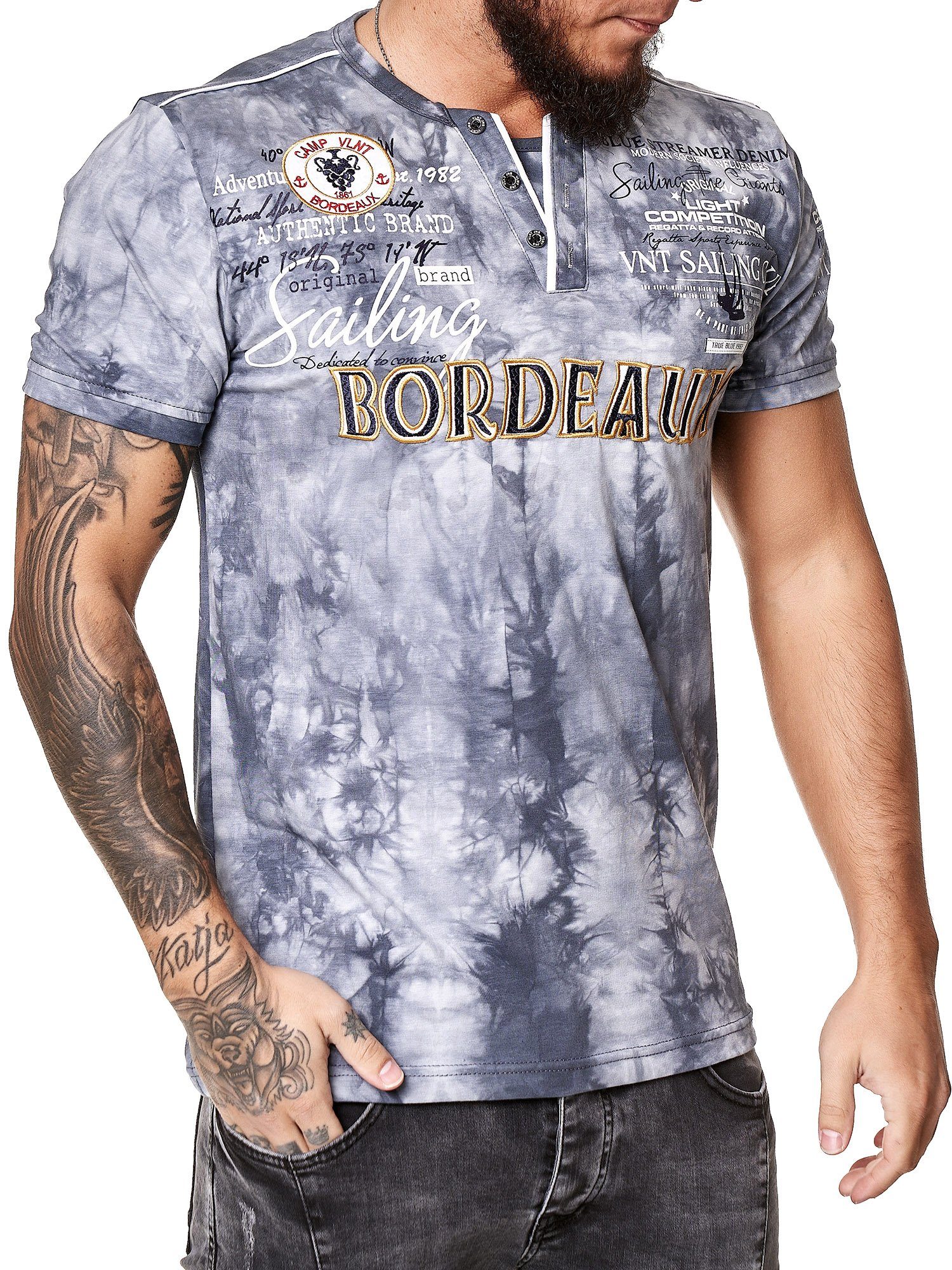 (Shirt 1-tlg) T-Shirt Tee, Casual OneRedox Freizeit Fitness Grau Polo Kurzarmshirt 3589C