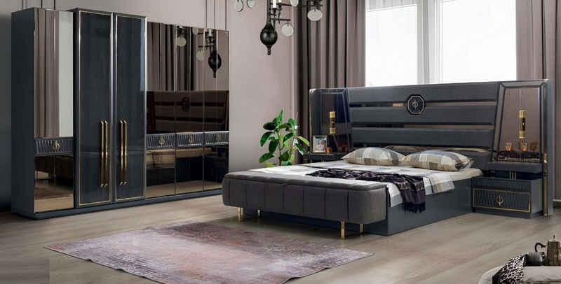 JVmoebel Schlafzimmer-Set Design Komplett Schlafzimmer Set Doppel Bett Luxus Kleiderschrank, (Bett / 2x Nachttische / Kleiderschrank), Made In Europe