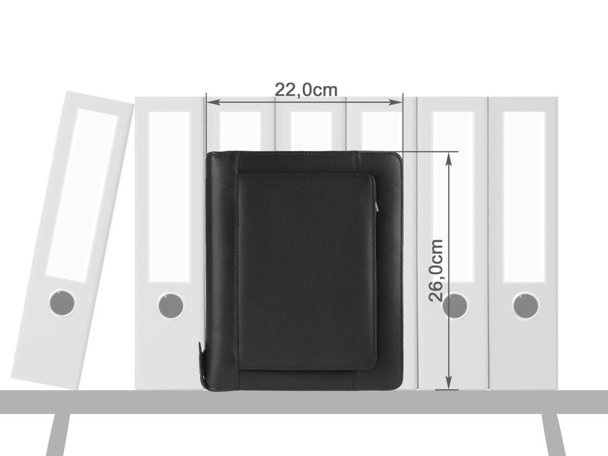 BIND Terminplaner "Business" A5 (22x26cm) Terminkalender Leder schwarz mit Reißverschlus, Kalender 1 Woche auf 2 Seiten 2026, Außenfach