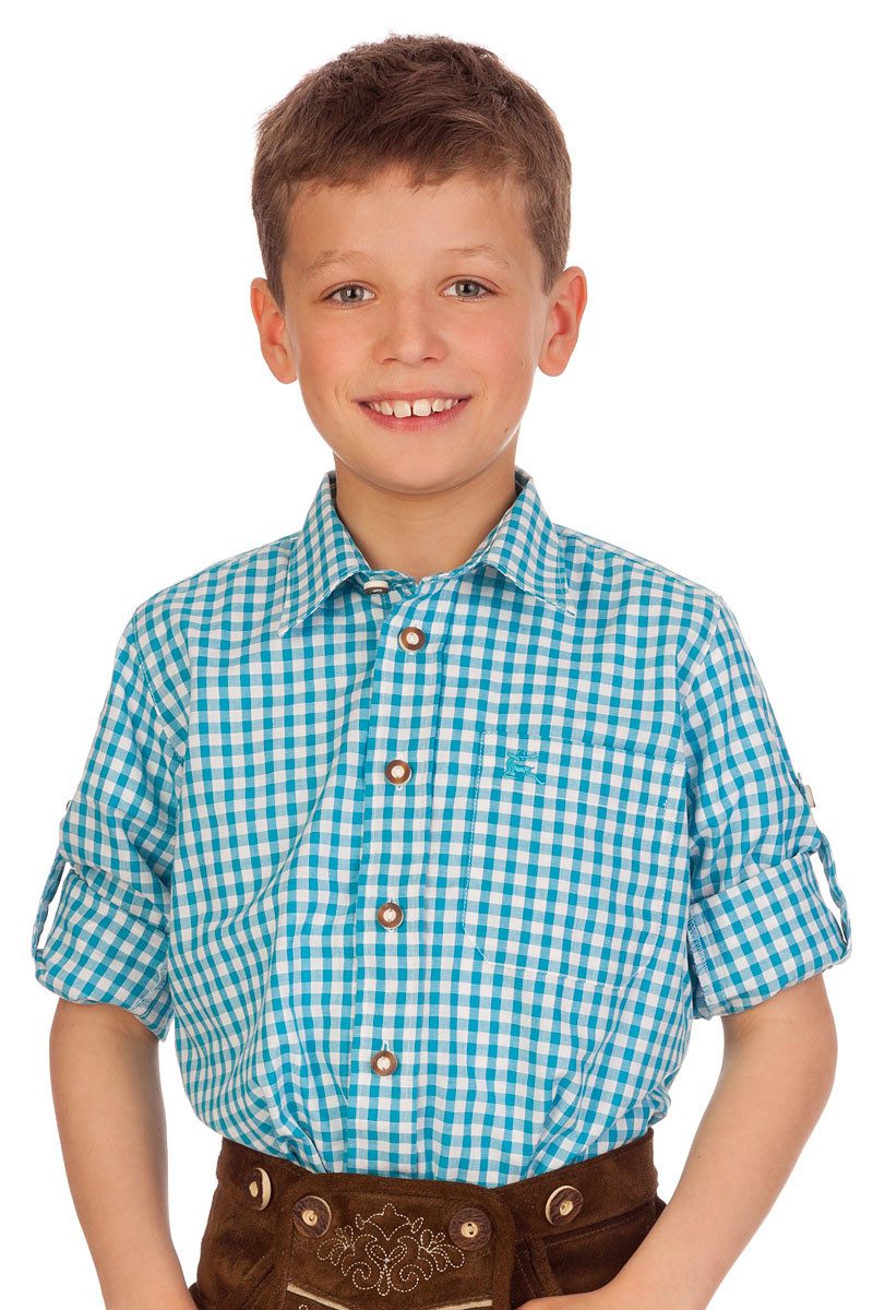 Orbis Textil GmbH & Co. KG Trachtenhemd Trachtenhemd Kind - Ki-H038 - PETERLE - apfelgrün, türkis