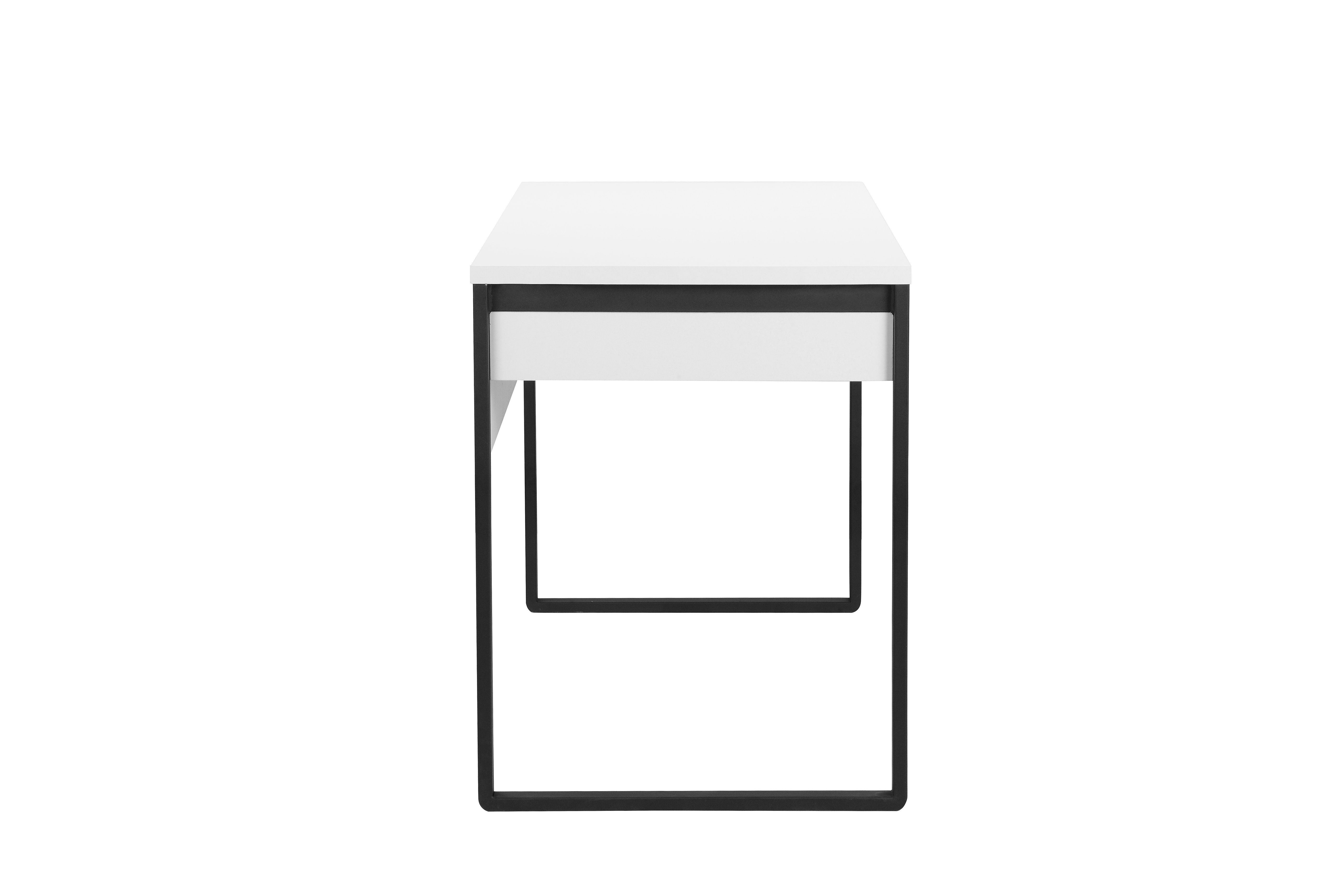 weiß/schwarz of Places Computertisch Breite Moid, 2 Metallbeinen 140 Schreibtisch & Design, cm, mit Style modernen Schubladen im