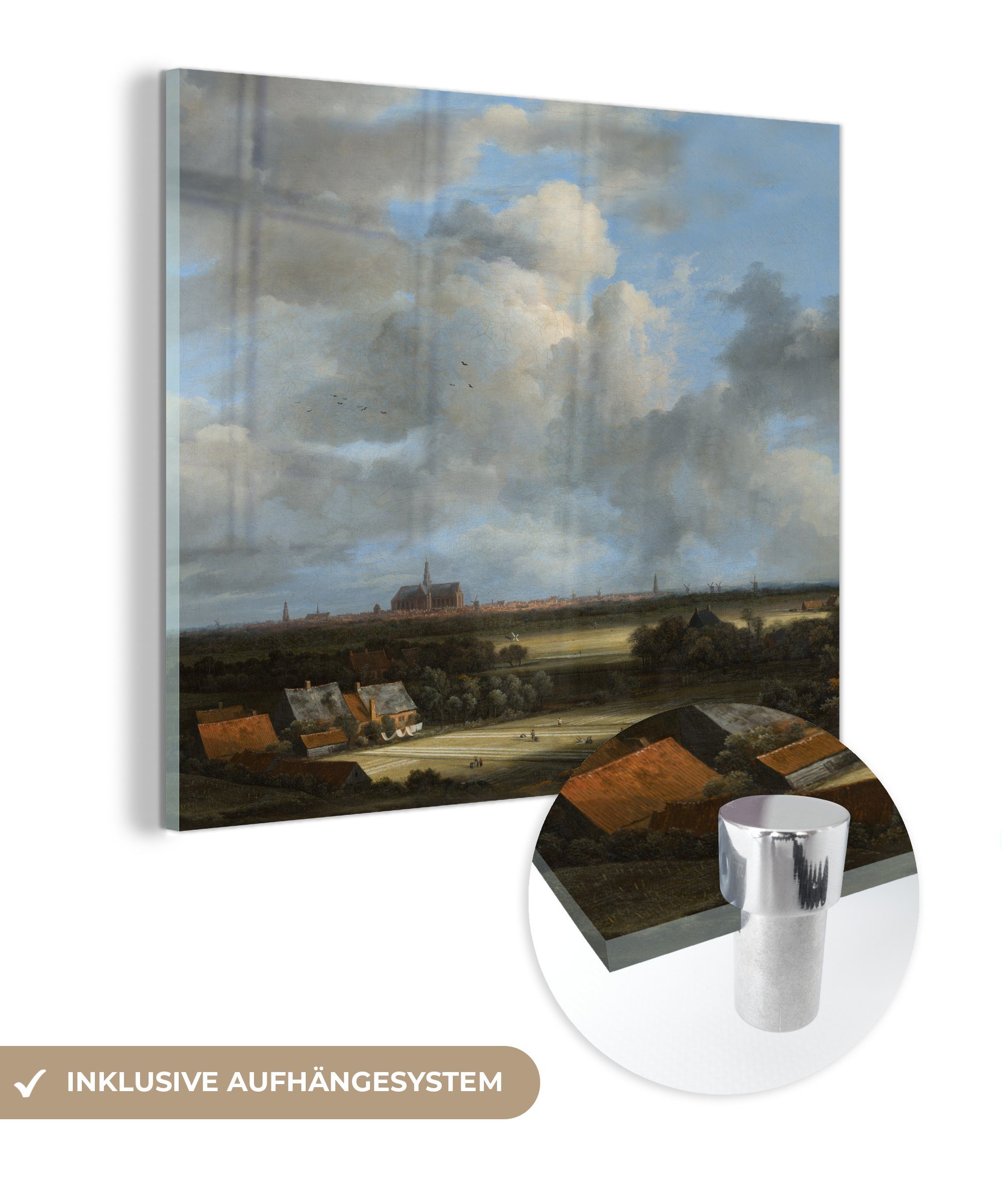 - St), Wandbild Ansicht Haarlem - Acrylglasbild Jacob Foto von Bilder (1 von - Glasbilder Tribüne - Glas mit Glas auf MuchoWow Ruisdael, van Wanddekoration auf Gemälde
