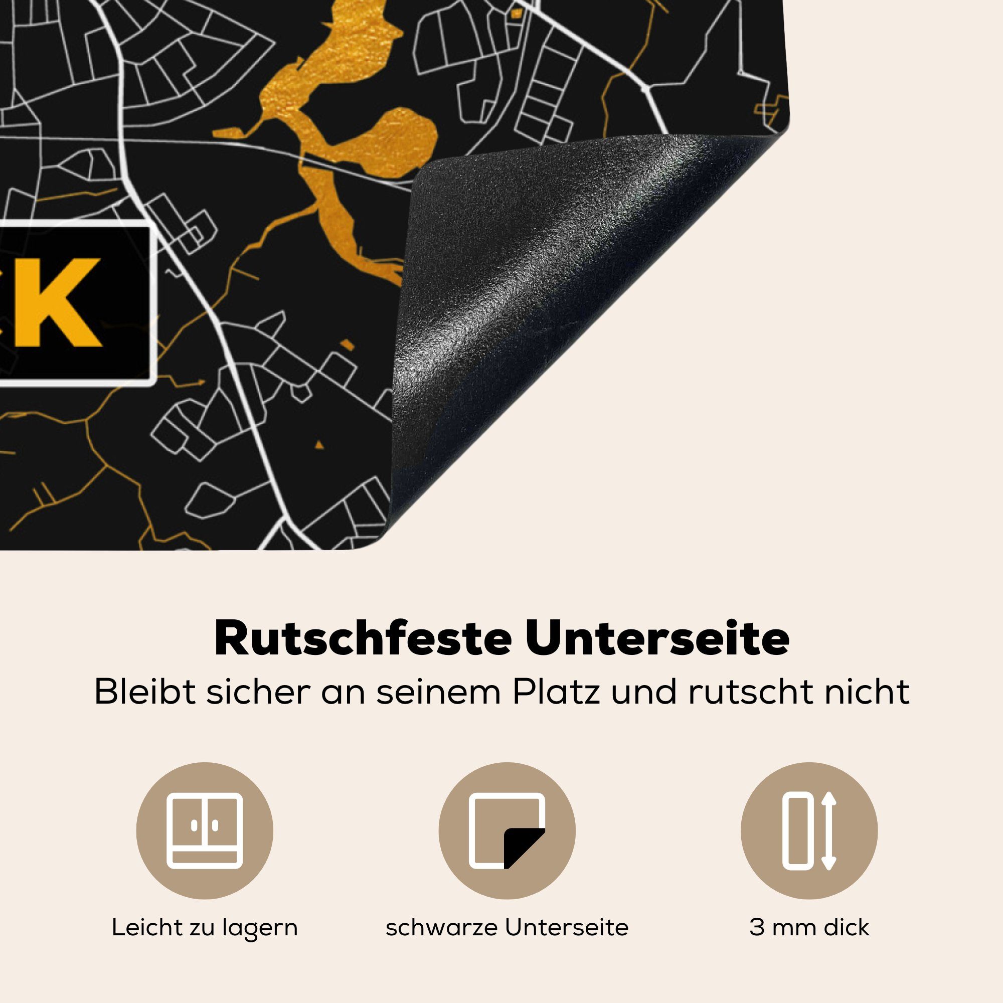 Stadtplan für - küche Deutschland, Lübeck 78x78 - - Herdblende-/Abdeckplatte MuchoWow Arbeitsplatte Karte - cm, Gold tlg), (1 Ceranfeldabdeckung, Vinyl,