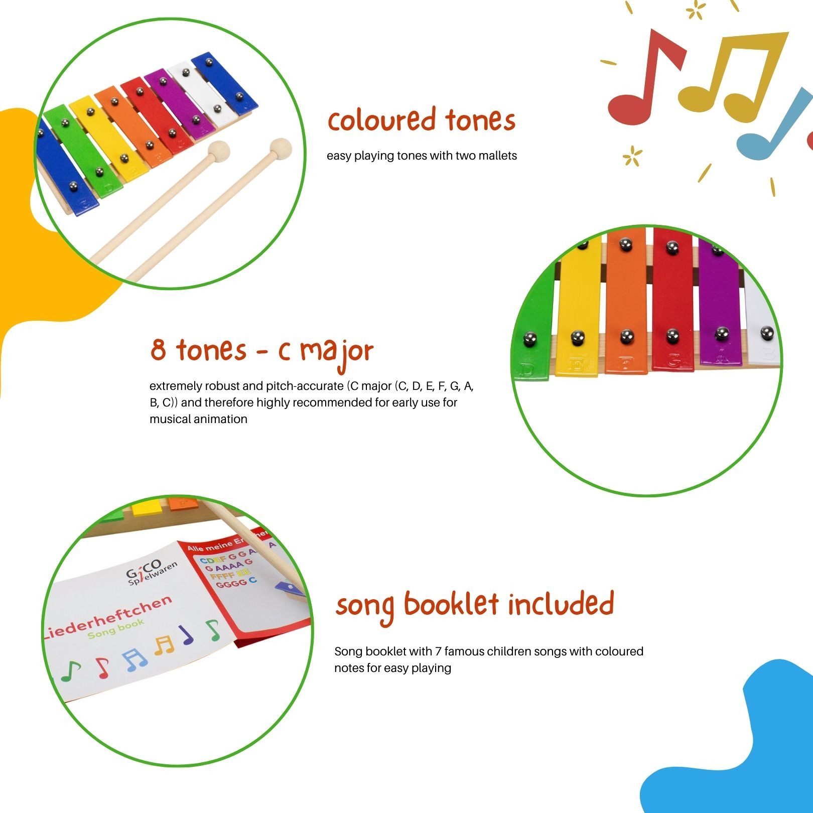 GICO Spielzeug-Musikinstrument Kinder Xylophon Metallphon aus Holz mit 8 Tö günstig online kaufen