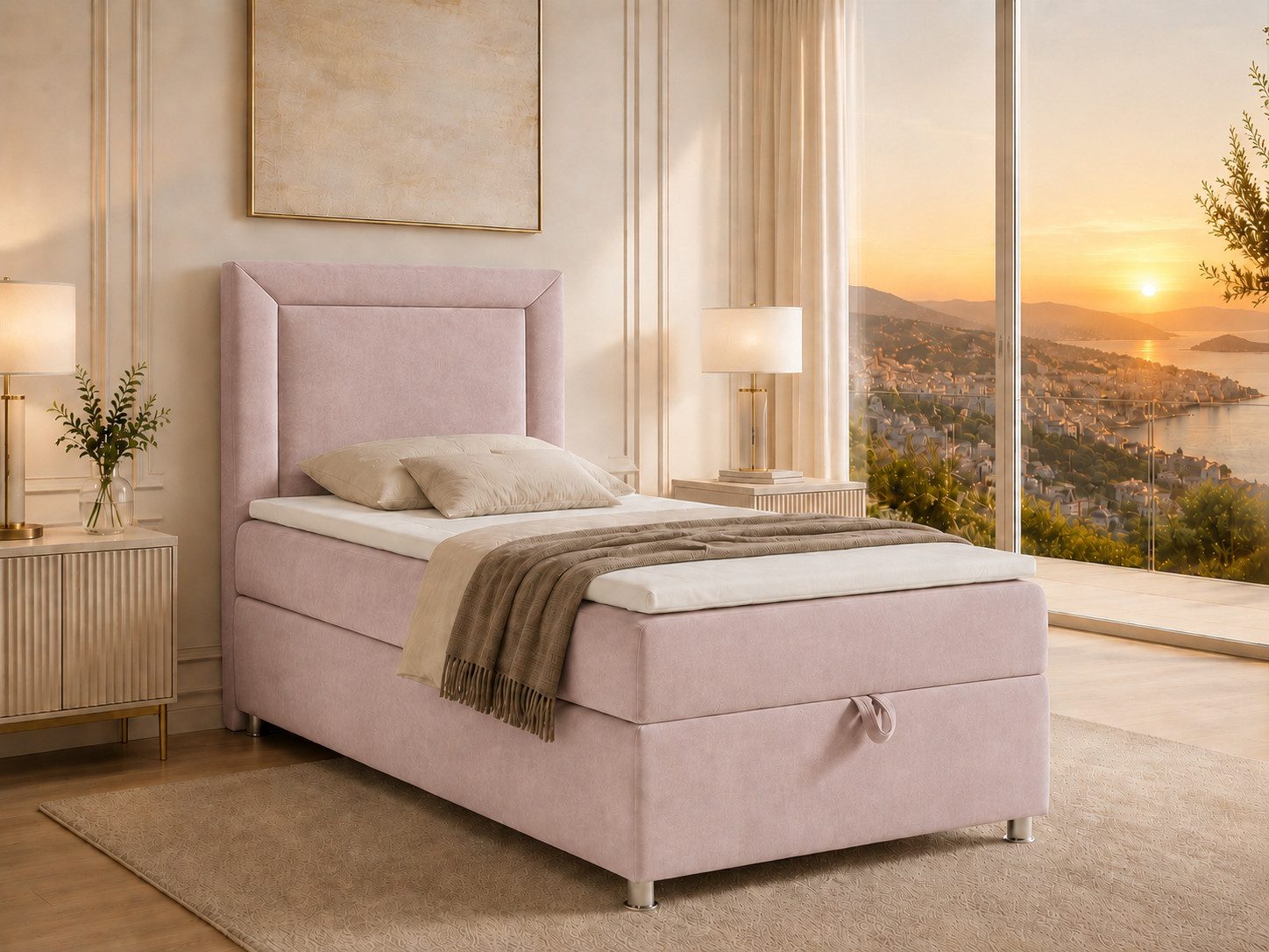 Best for Home Boxspringbett Trinity K-3 Boxspringbett mit Stauraum und Topper (Einzelbett, Polsterbett mit gepolstertes Kopfteil, Jugendbett, Kinderbett versch. Größen, 3-St., Boxspringbett-Set inklusive Matratze und Topper), Bettkasten mit Hebemechanismu