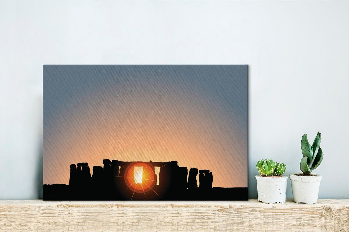 Leinwandbilder, hinter Stonehenge, Eine Wanddeko, Wandbild OneMillionCanvasses® St), Aufhängefertig, (1 des 30x20 Leinwandbild Sonnenaufgangs Illustration cm