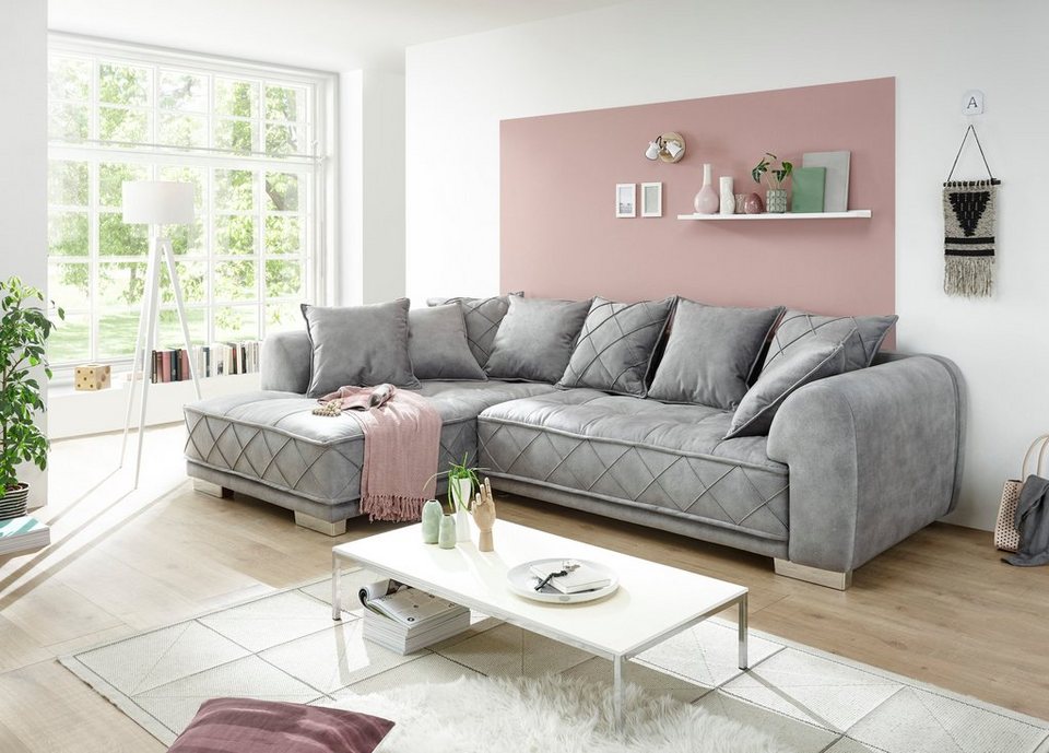 ED EXCITING DESIGN Ecksofa Sentina, Mit Rückenkissen, Frei im Raum stellbar,  Links oder rechts montierbar, Frei im Raum stellbar - Rücken bezogen