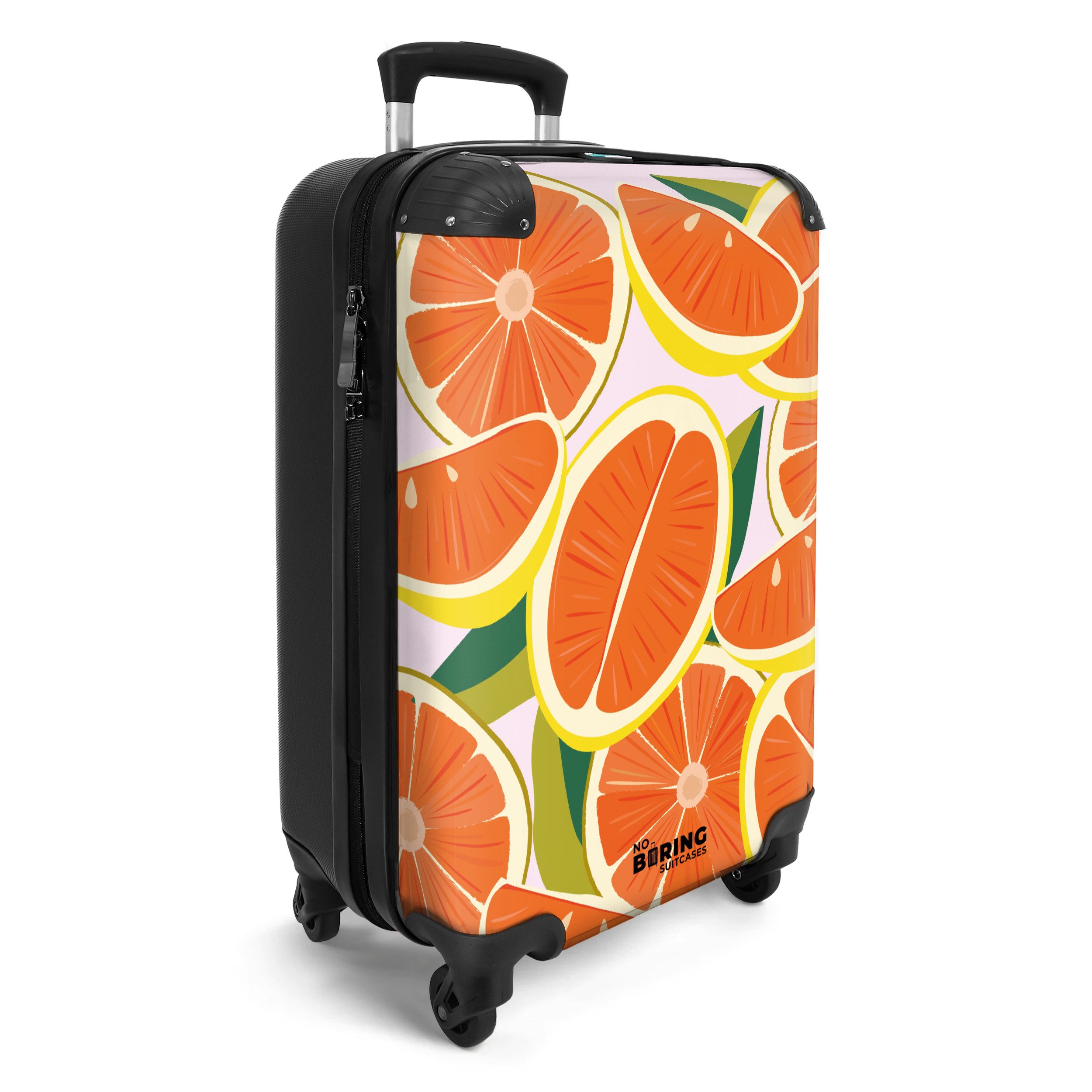 NoBoringSuitcases.com© Hartschalen-Trolley Rosa mit Orangen 55x35x20cm, günstig online kaufen
