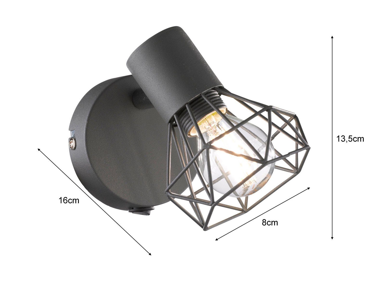 FISCHER & HONSEL LED Wandleuchte, mit Schalter Ein/Aus, LED wechselbar, Warmweiß, Strahler Gitter-Lampe Grau Wand-Montage Innen - Bettleuchte Nachttisch