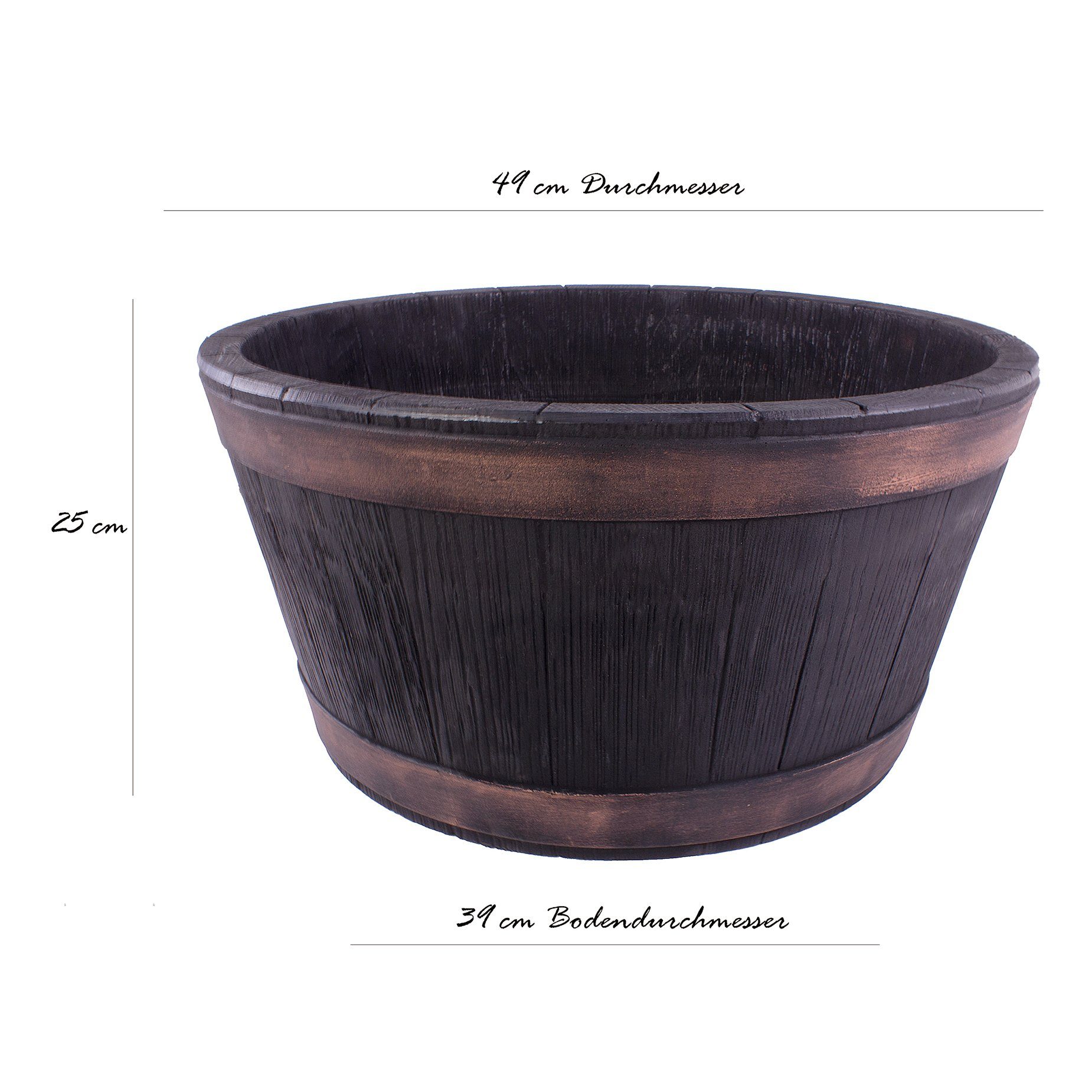 BigDean Pflanzschale Weinfass 61x34x25cm Eichenholz-Optik rund Blumenkasten Gartenteich – Bild 4 von 4