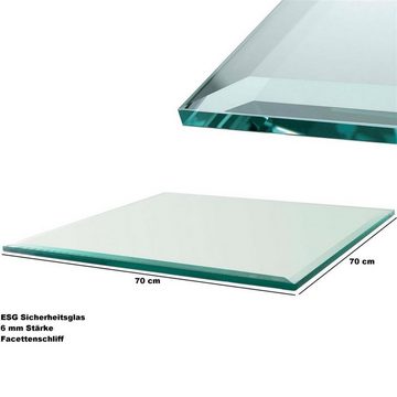 HOOZ Tischplatte Glasplatte 100x80x0,6 cm mit Facettenschliff - Klarglas, rechteckig