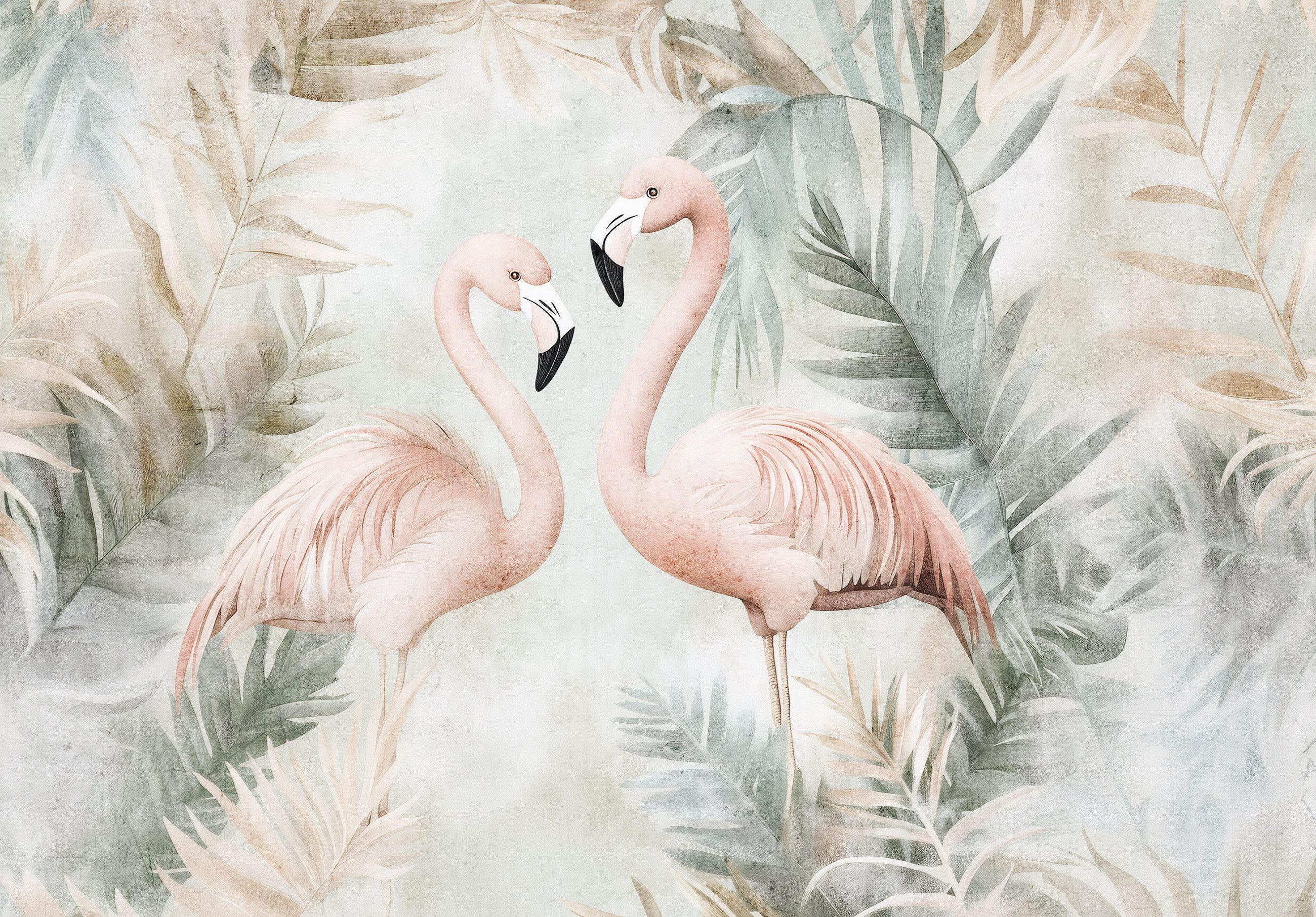 Wallarena Fototapete Flamingos Blätter Vlies Tapete günstig online kaufen