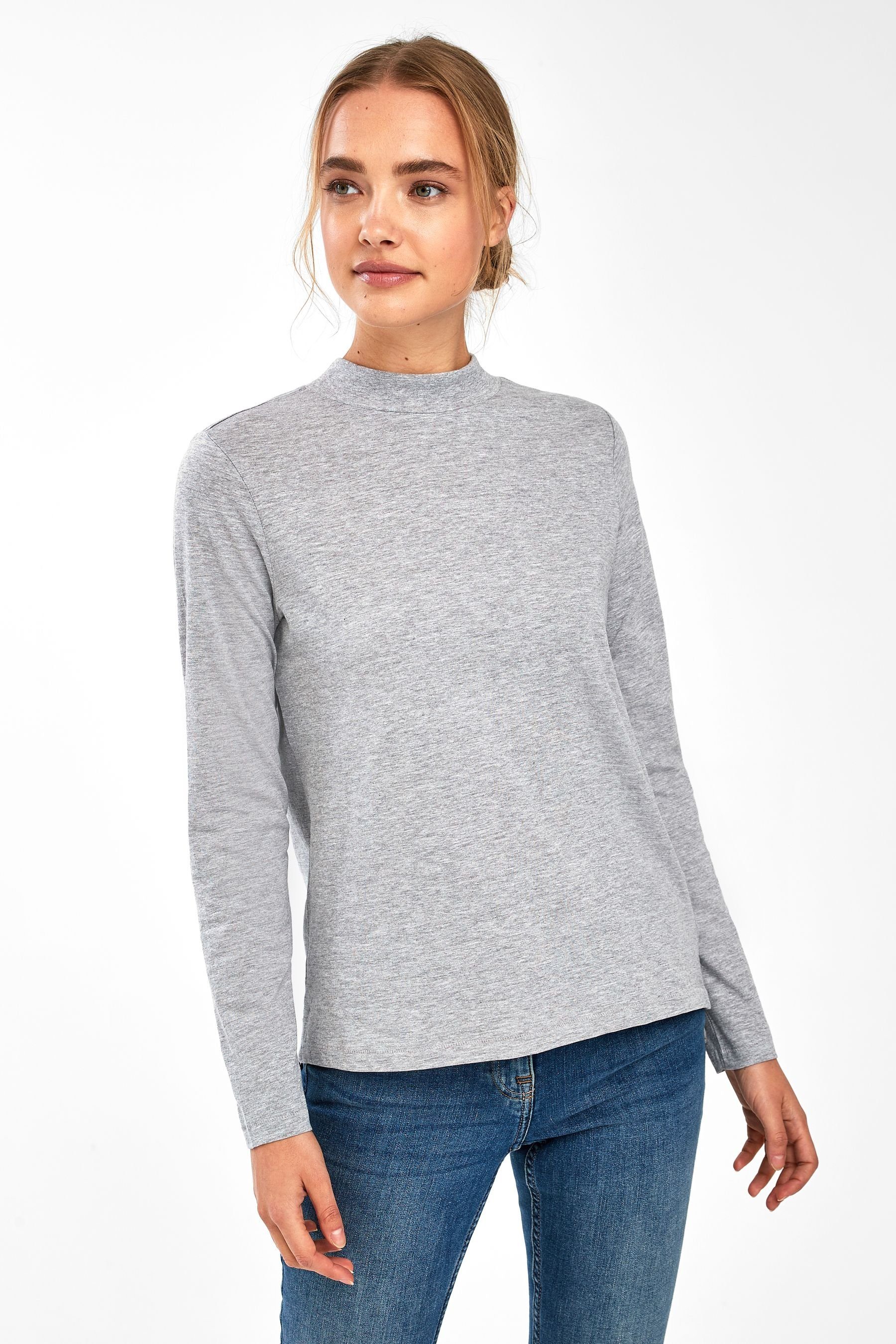 Next Langarmshirt Stehkragen (1-tlg) Grey Langarm-Shirt mit Marl