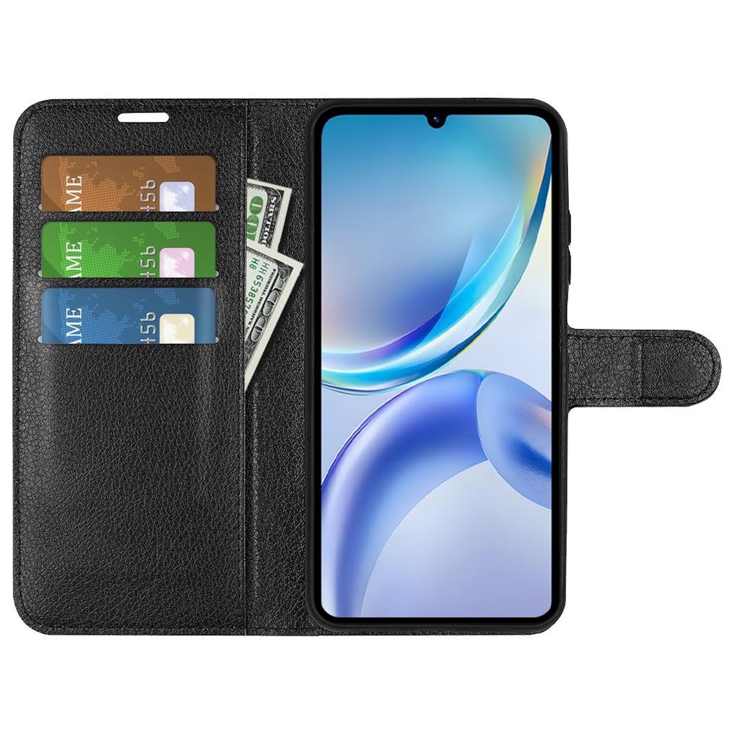 Wigento Smartphone-Hülle Für ZTE Blade A36 Kunstleder Book Wallet Handy Tasche Hülle Schwarz, Kunstleder Hülle mit Kartenfächern und Standfunktion