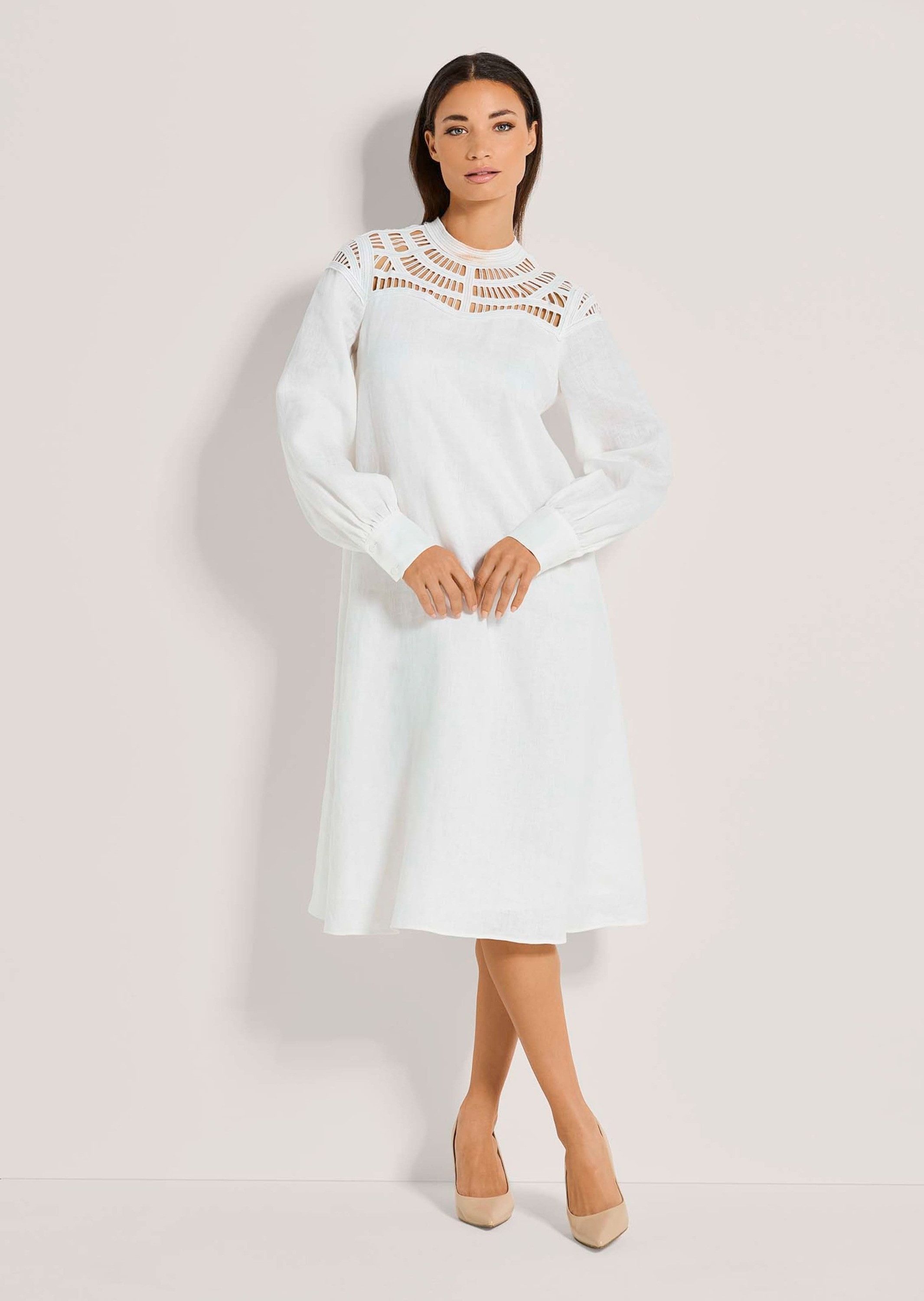 MADELEINE Midikleid Sommerkleid aus Naturgarn und Spitze Leinenkleid mit St günstig online kaufen