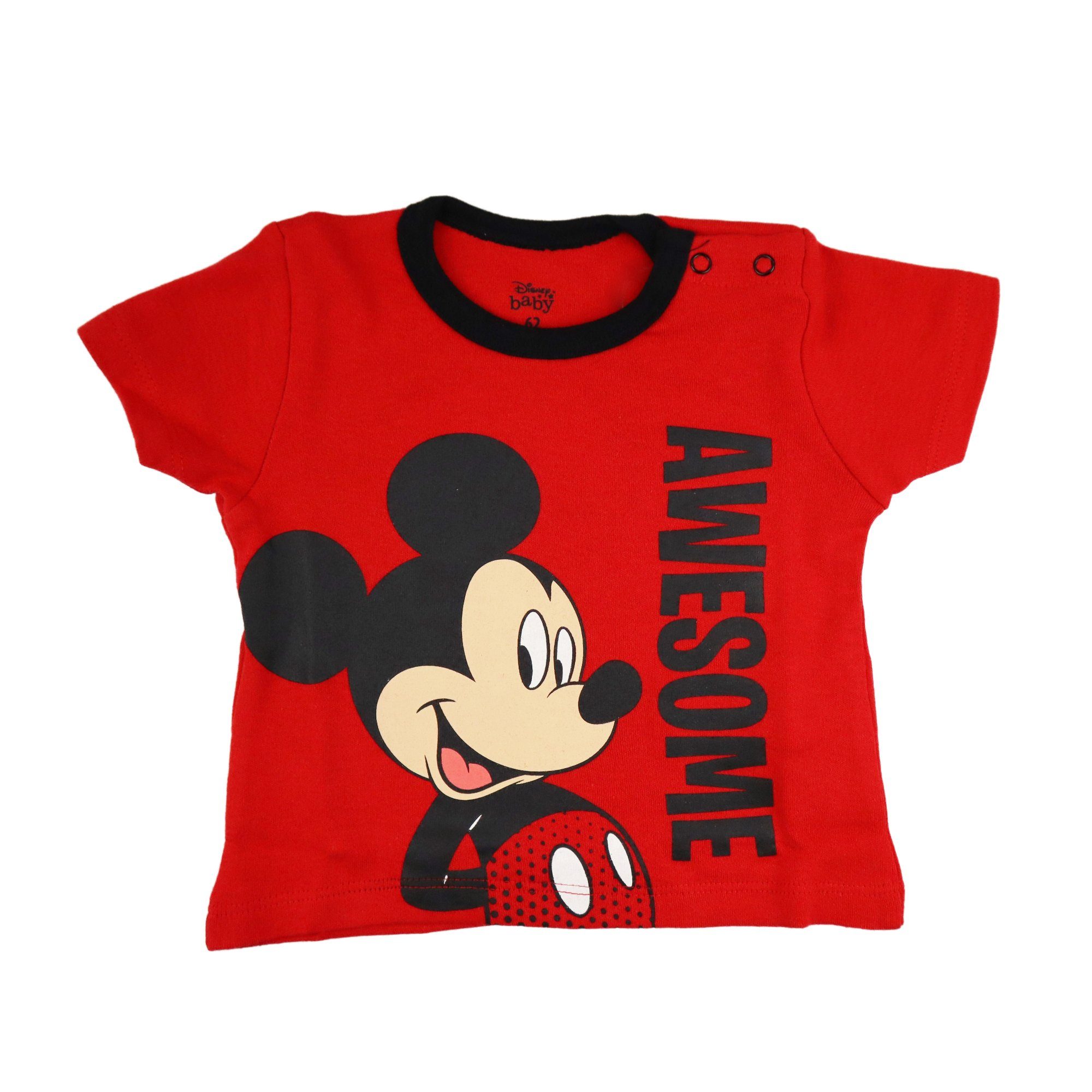 Mouse 86, 100% Gr. bis Disney Baby T-Shirt kurzarm Baumwolle, Mickey Shirt Jungen Weiß Rot 62 oder