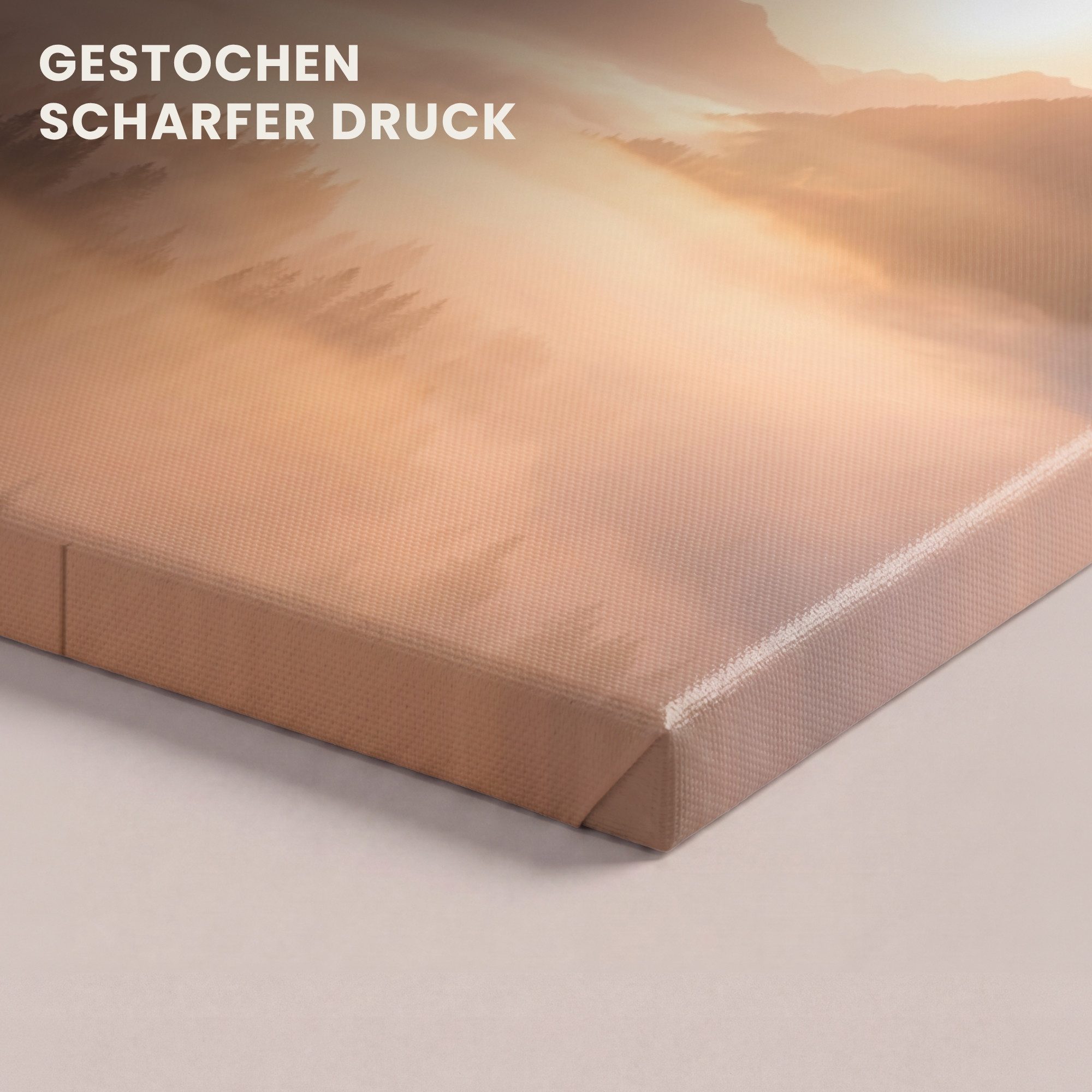 OneMillionCanvasses® Leinwandbild Panorama Sonnenlicht - Nebel - Berge - Bäume, Fotodruck (1 St), Wandbild, Deko Schlafzimmer Wohnzimmer Flur 40x20 cm – Bild 3 von 5