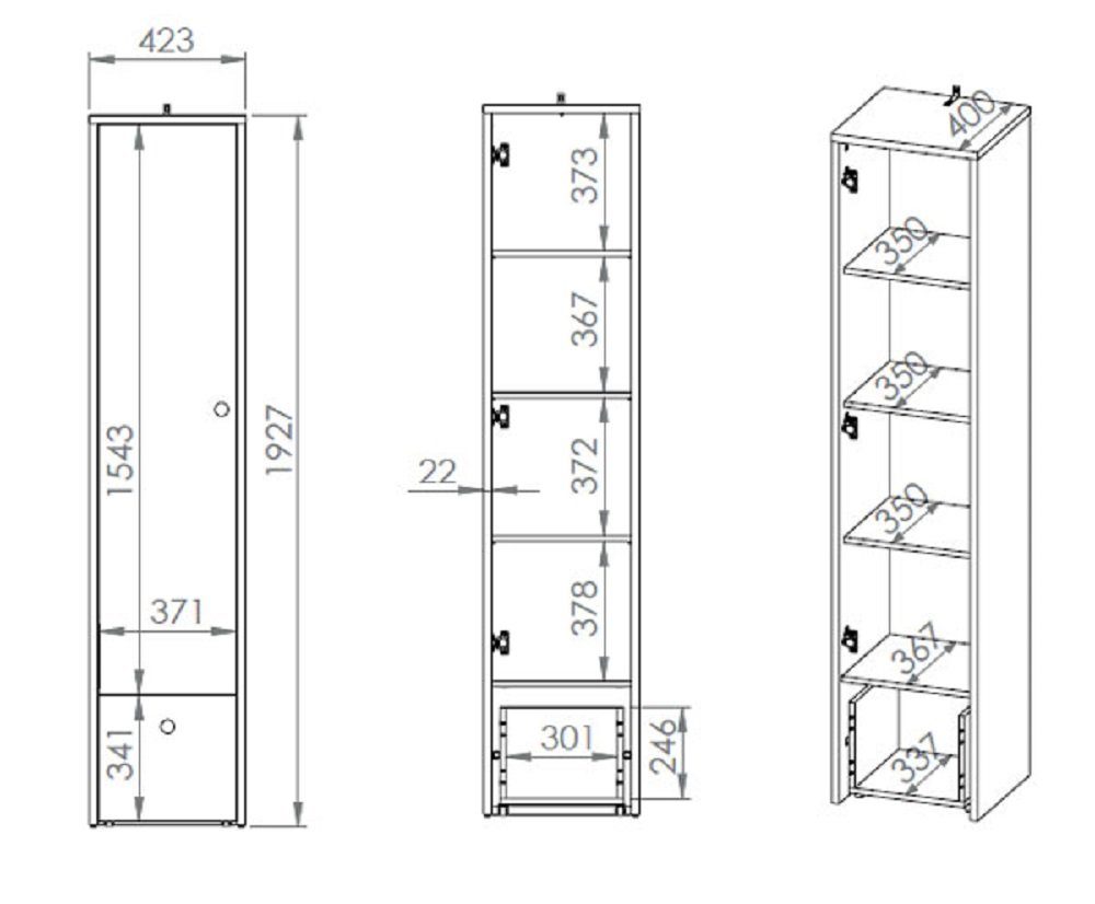 Feldmann-Wohnen Stauraumschrank Farbabsetzung ELMO 40 rosa 43 cm (Schrank) B/T/H: cm wählbar cm 193 x - x