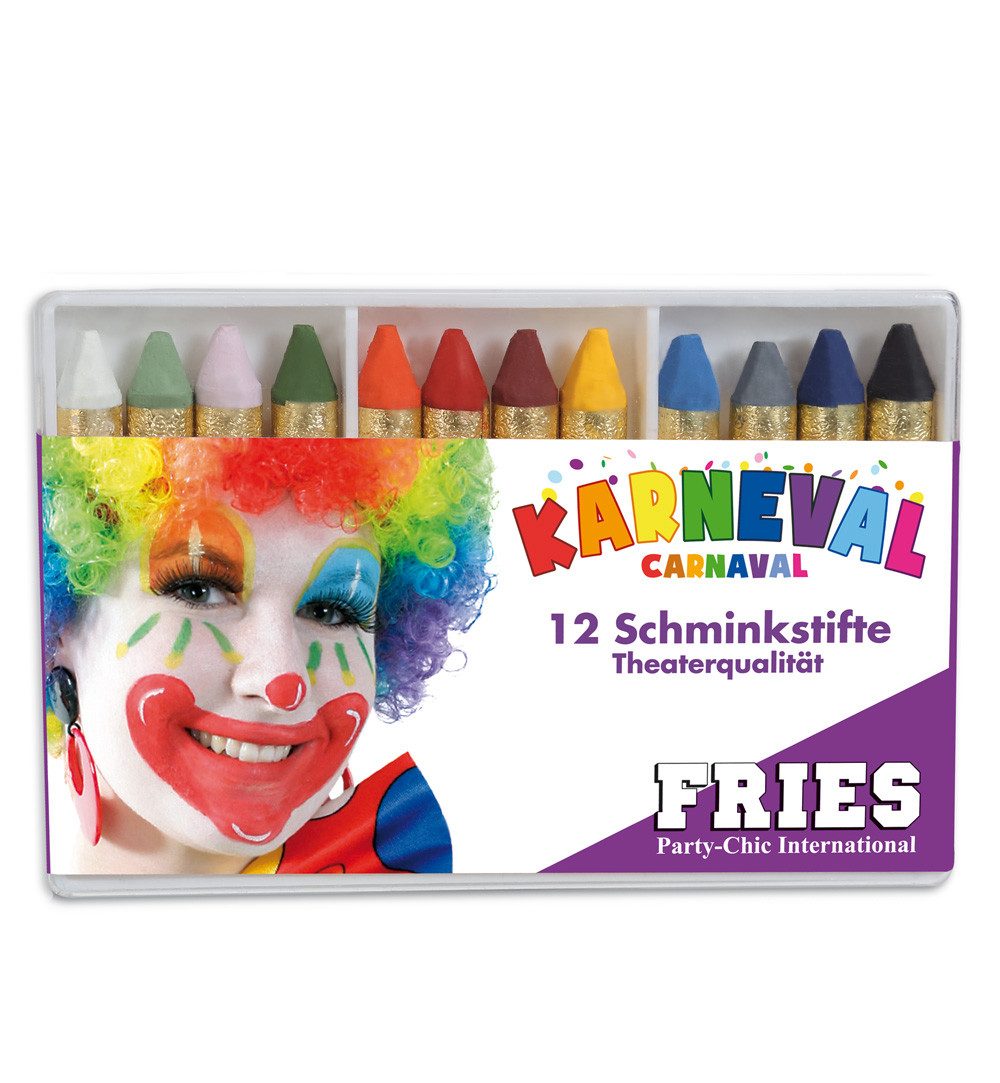 Fries Schminkstift 12 Schminkstifte in Theaterqualität Clown Farbstifte Karneval 22g, Theaterqualität