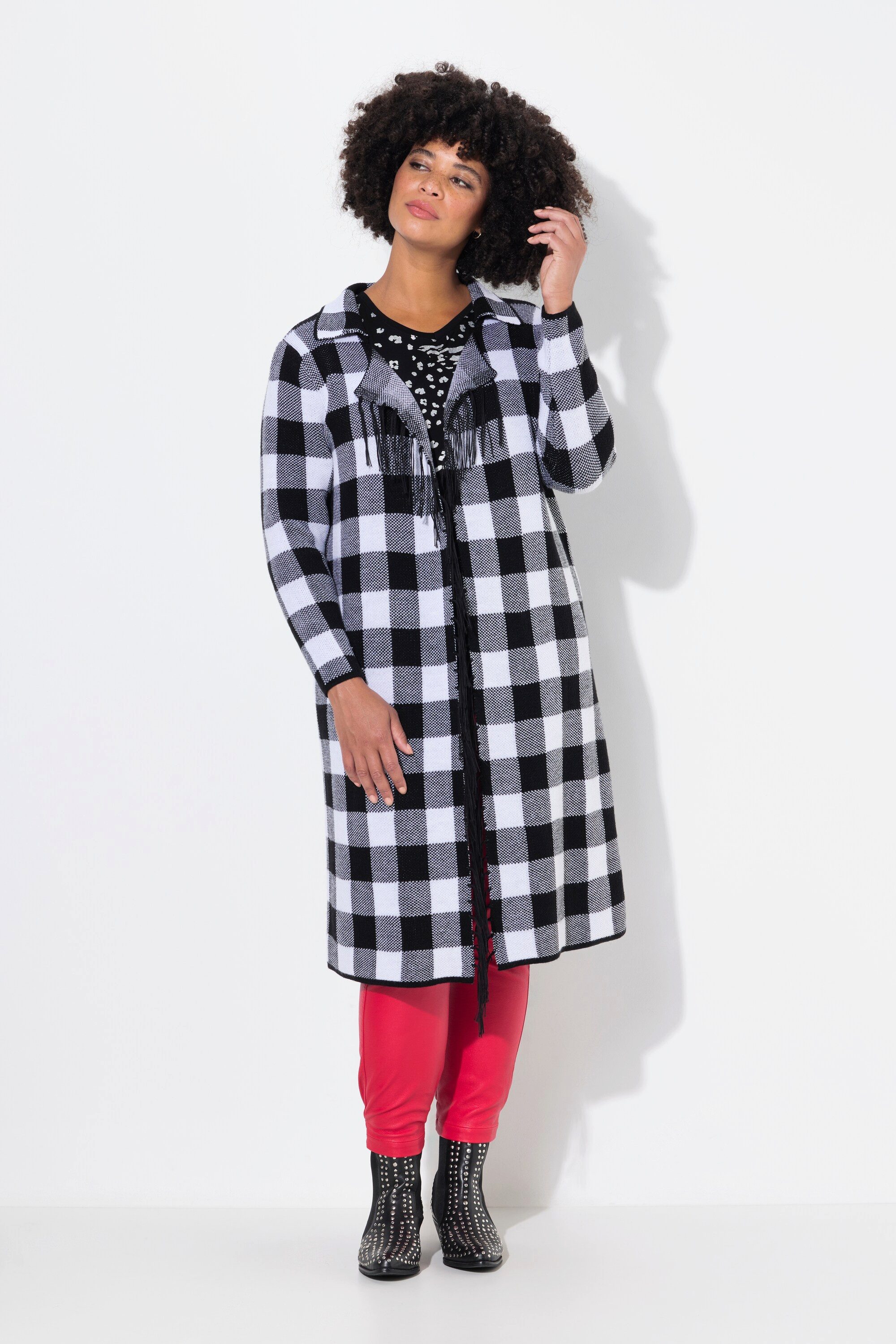 Angel of Style Strickjacke Strickjacke Straight Fit Karo Fransenkanten