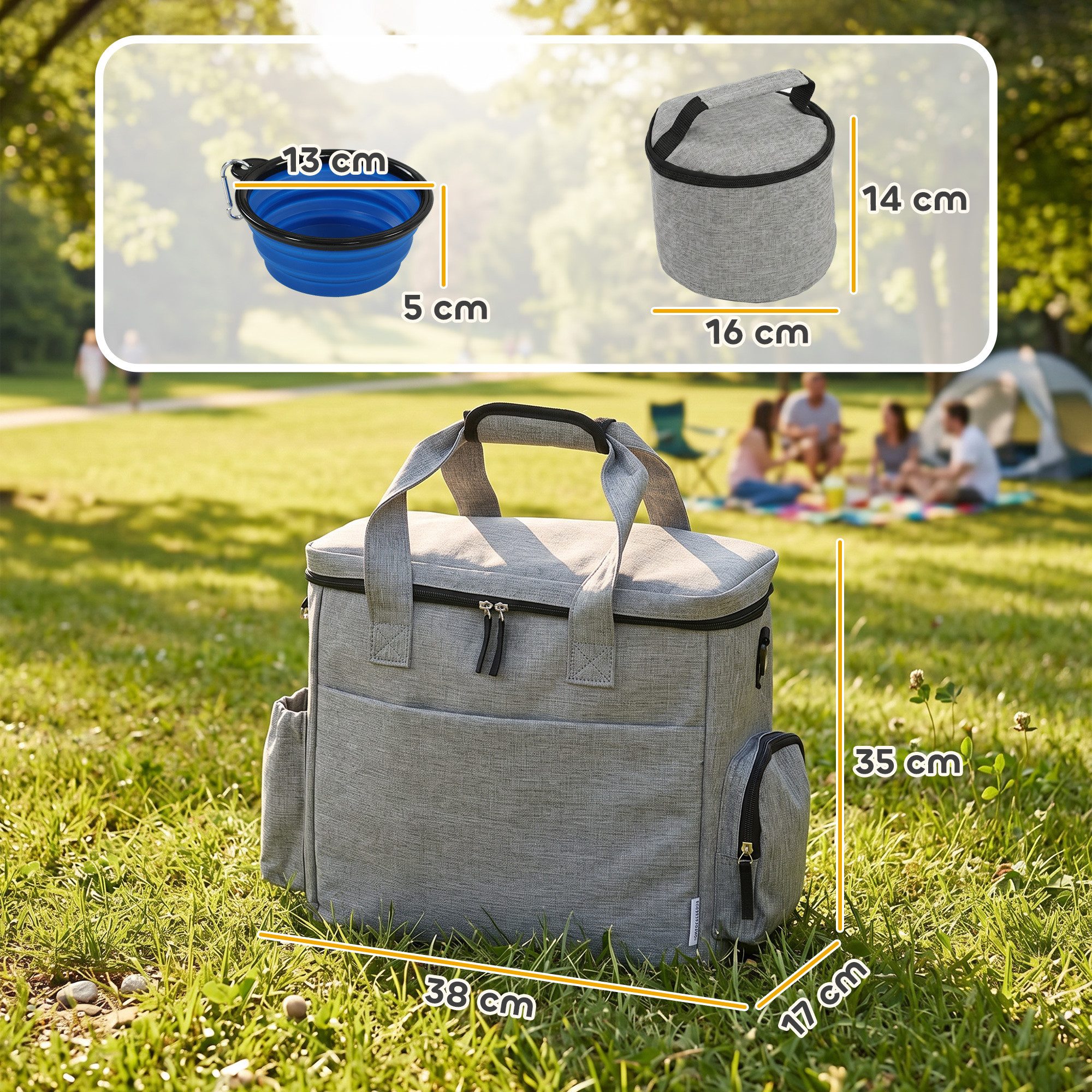 PawHut Tiertransportbox Hundebox mit mehreren Fächern 2 Futterbehältern Silikonschüssel bis 0 kg, für Katzen Hunde 38 x 17 x 35 cm Hellgrau
