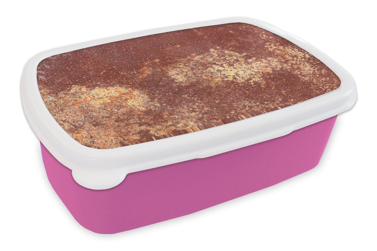 MuchoWow Lunchbox Rost - Rot - Abstrakt, Kunststoff, (2-tlg), Brotbox für Erwachsene, Brotdose Kinder, Snackbox, Mädchen, Kunststoff rosa