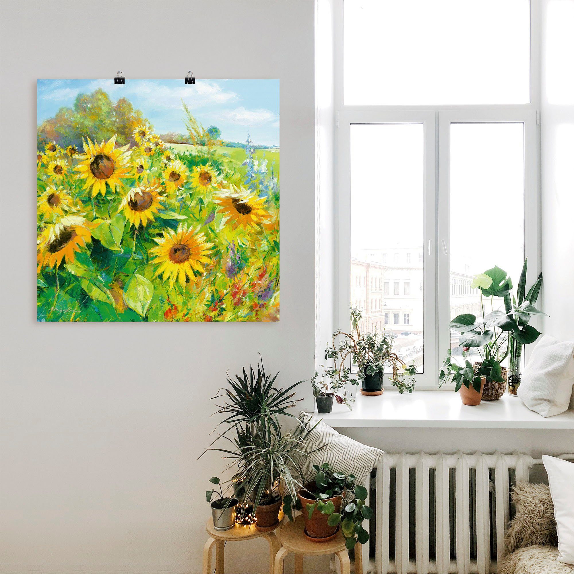Artland Wandbild Sommerwiese mit Sonnenblumen, Blumenwiese (1 St), als Leinwandbild, Poster in verschied. Größen