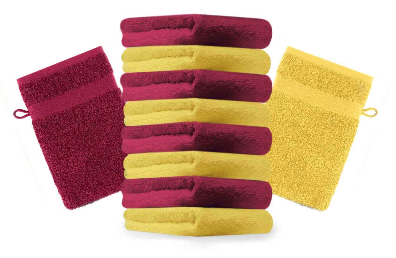 Betz Waschhandschuh 10 Stück Waschhandschuhe Premium 100% Baumwolle Waschlappen Set 16x21 cm Farbe gelb und dunkelrot (10-tlg)