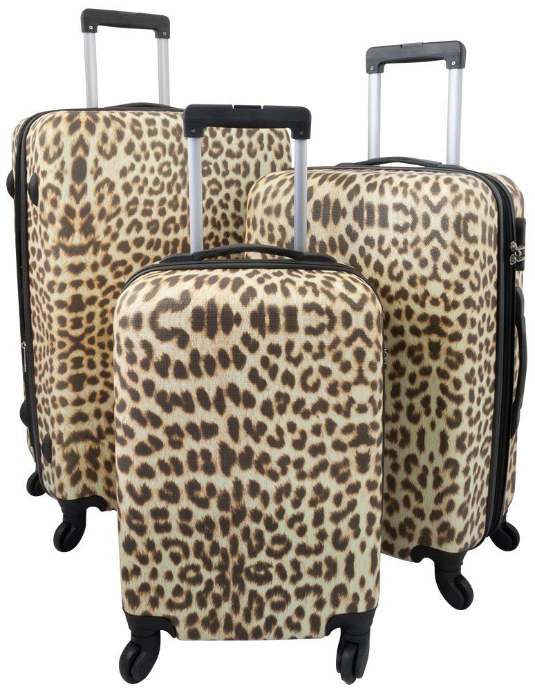 MONOPOL® Kofferset Kofferset 3 tlg. Trolleyset Reisekoffer ABS - Hartschale LEOPARD