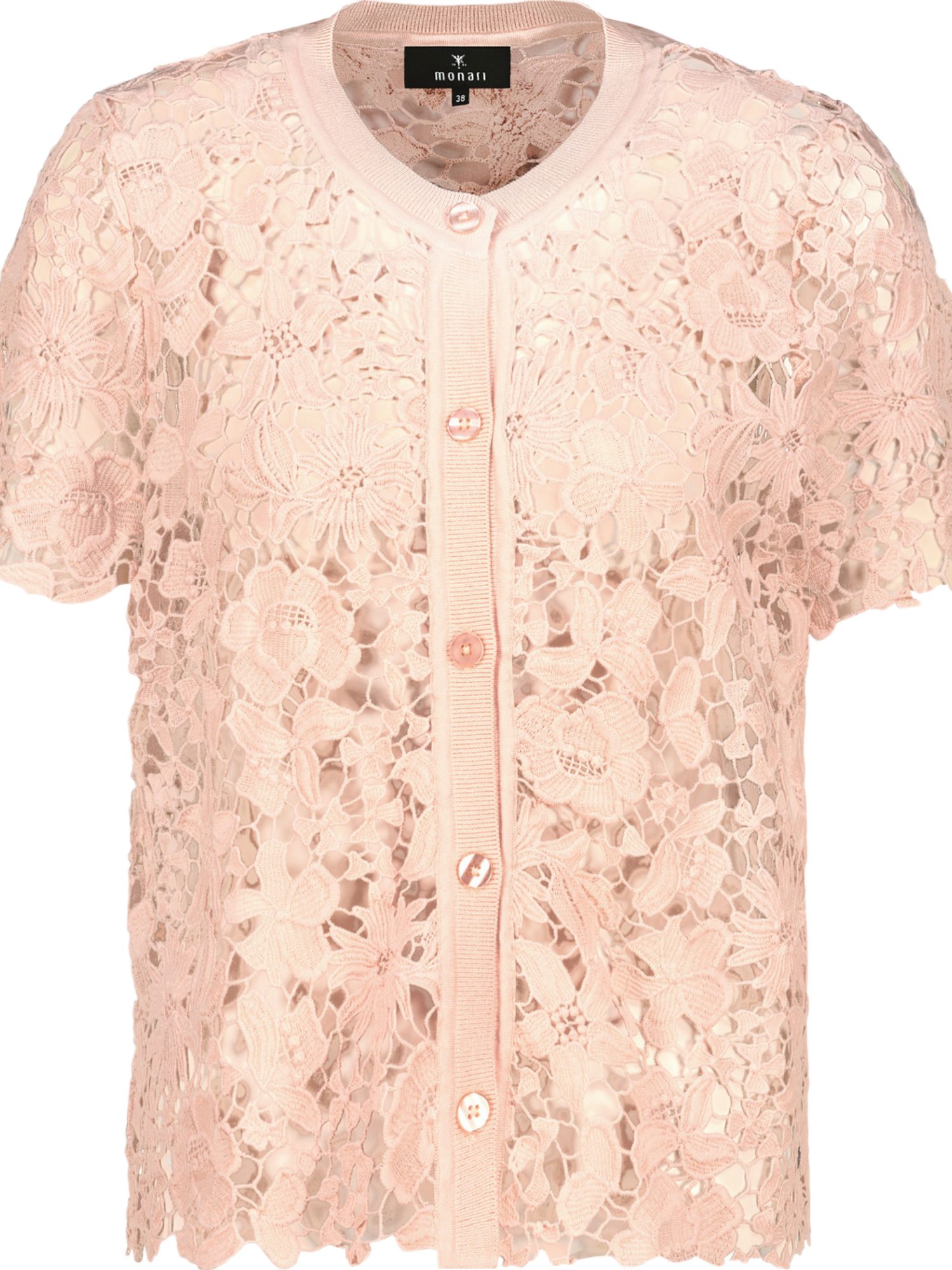 Monari Strickjacke rosa,Festlich,Baumwolle,Floral,Rundhals,Kurz,Casual Fit