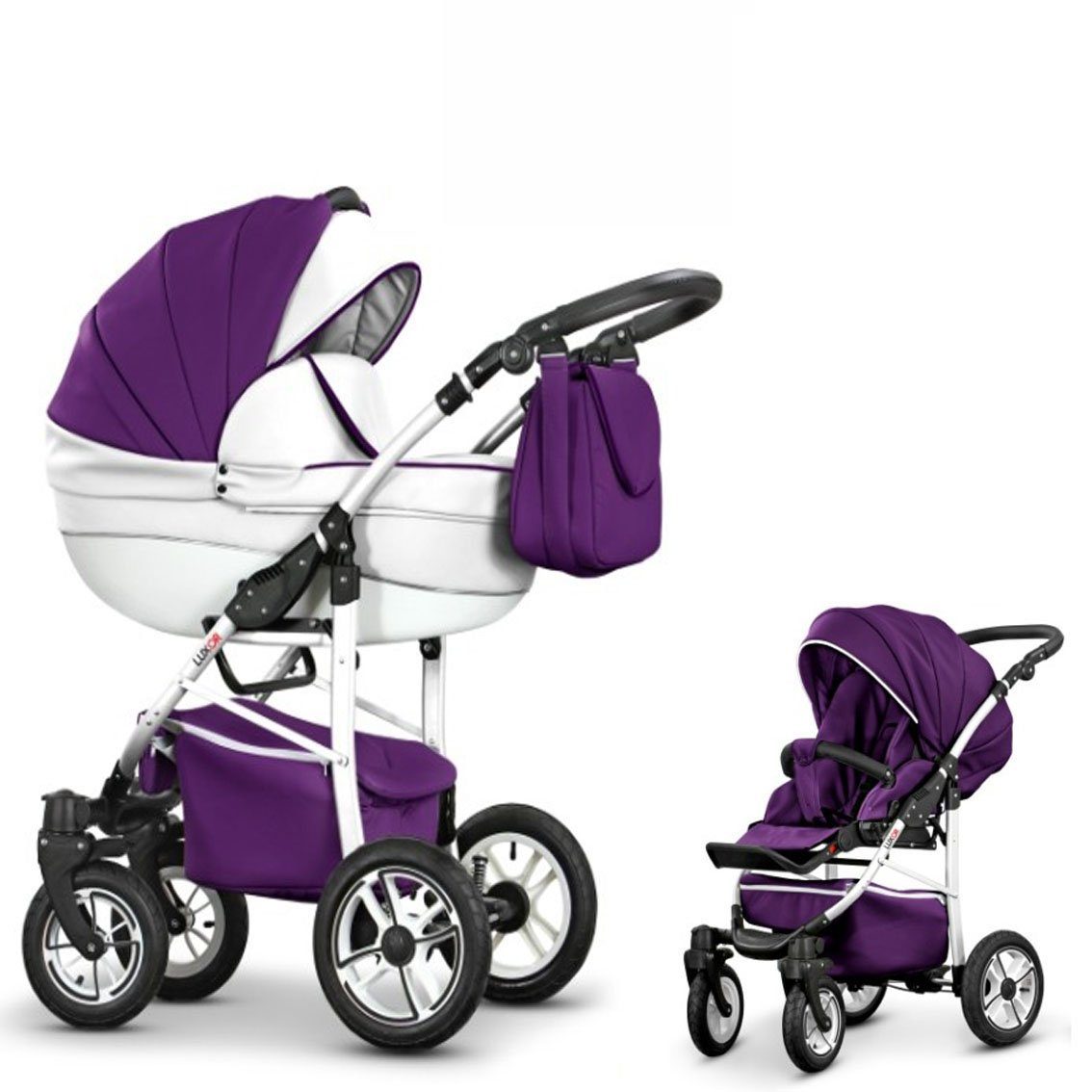babies-on-wheels Kombi-Kinderwagen 2 in 1 Kinderwagen-Set Cosmo ECO - 13 Teile - in 16 Farben Lila-Weiß Kunstleder