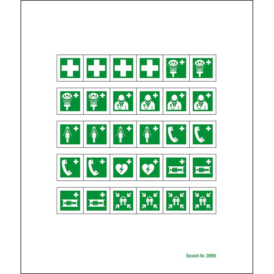Hinweisschild Minisymbol-SammelBo Erste Hilfe Einrichtungen, ASR/ISO, Folie, 30/Bo