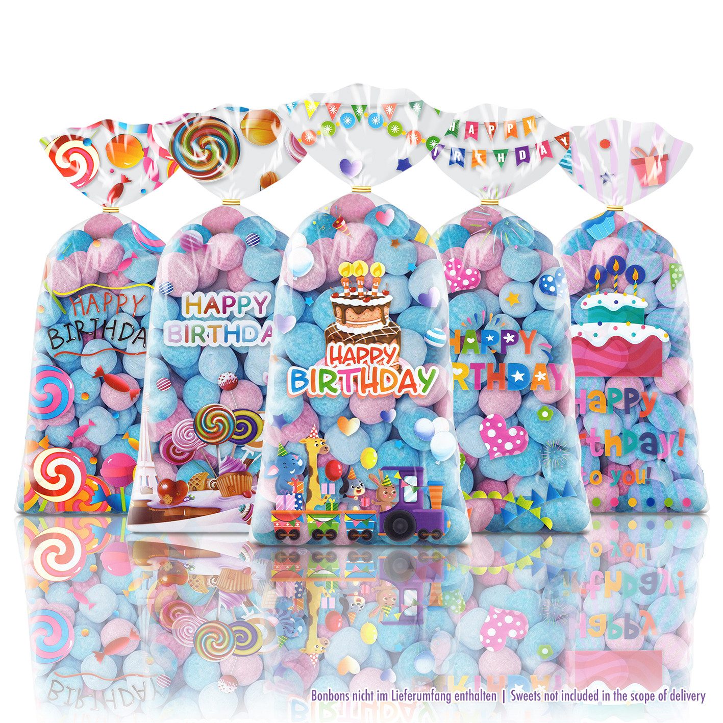 SHIBBY Geschenkfolie 50 bunte Tüten zum Selbstbefüllen für diverse Anlässe, Happy Birthday