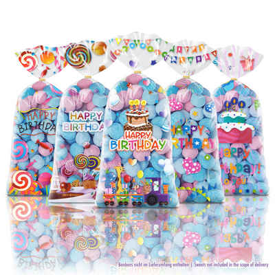 SHIBBY Geschenkfolie 50 bunte Tüten zum Selbstbefüllen für diverse Anlässe, Happy Birthday