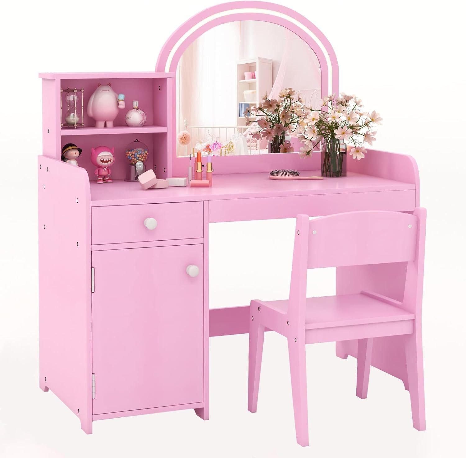 COSTWAY Schminktisch Kidner, mit Stuhl & LED Spiegel & Schublade, ab 3 Jahr günstig online kaufen