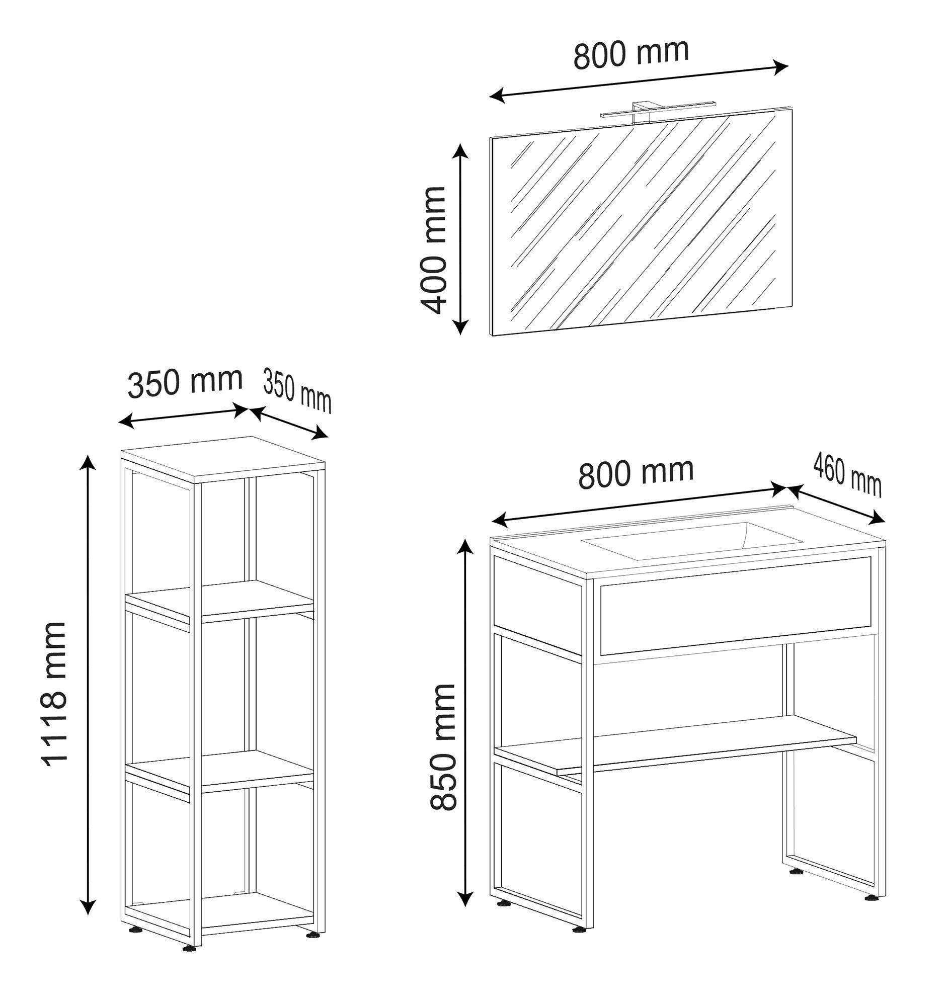 VCM Waschtisch 4-tlg. Waschtisch Badmöbel Waschbecken Bitila 80