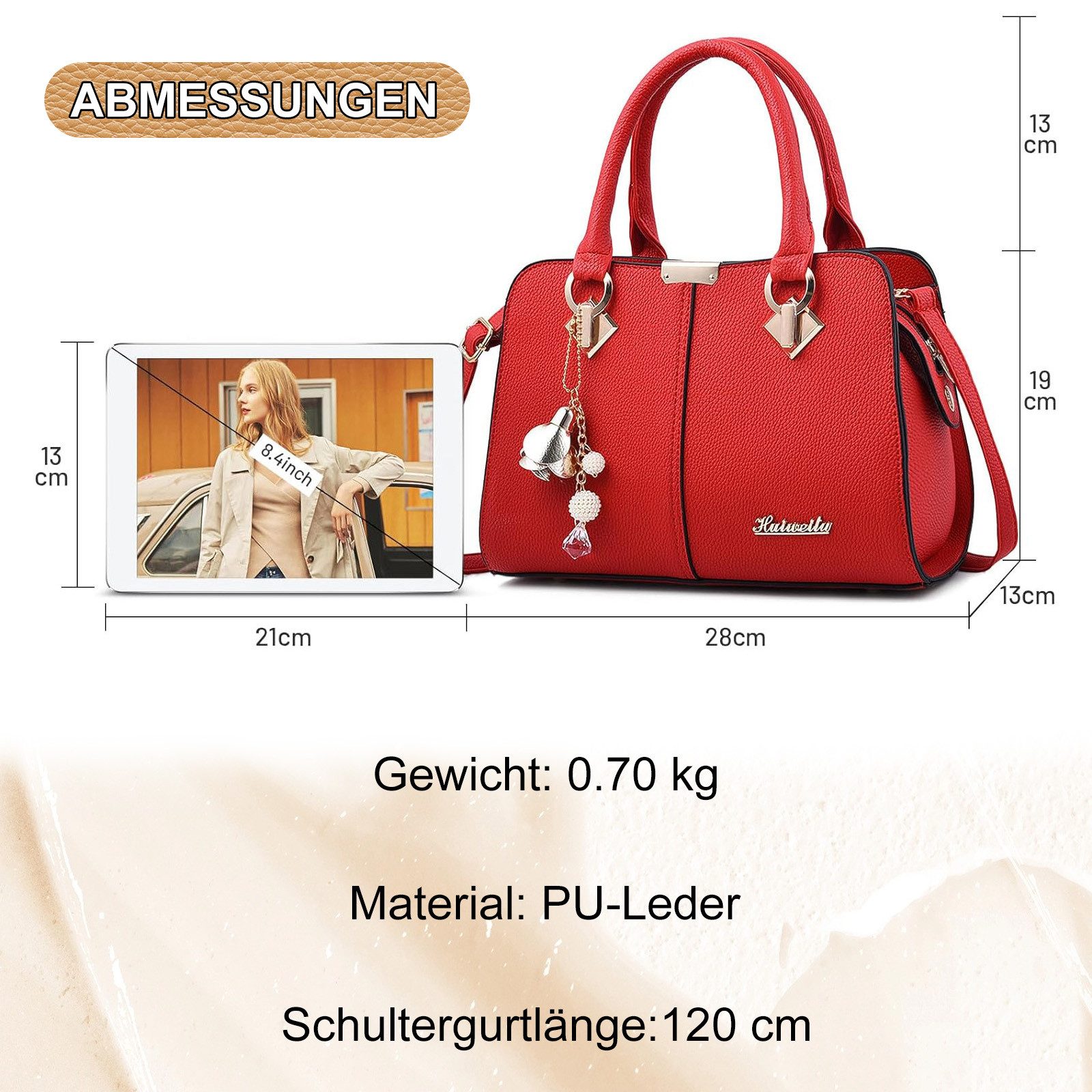 REDOM Henkeltasche Umhängetasche Handtasche Tragetasche Aktentasche Tasche Damen (Schultertasche Arbeitstasche Messenger-Tasche Top Griff mit Schultergurt, 1-tl – Bild 4 von 5