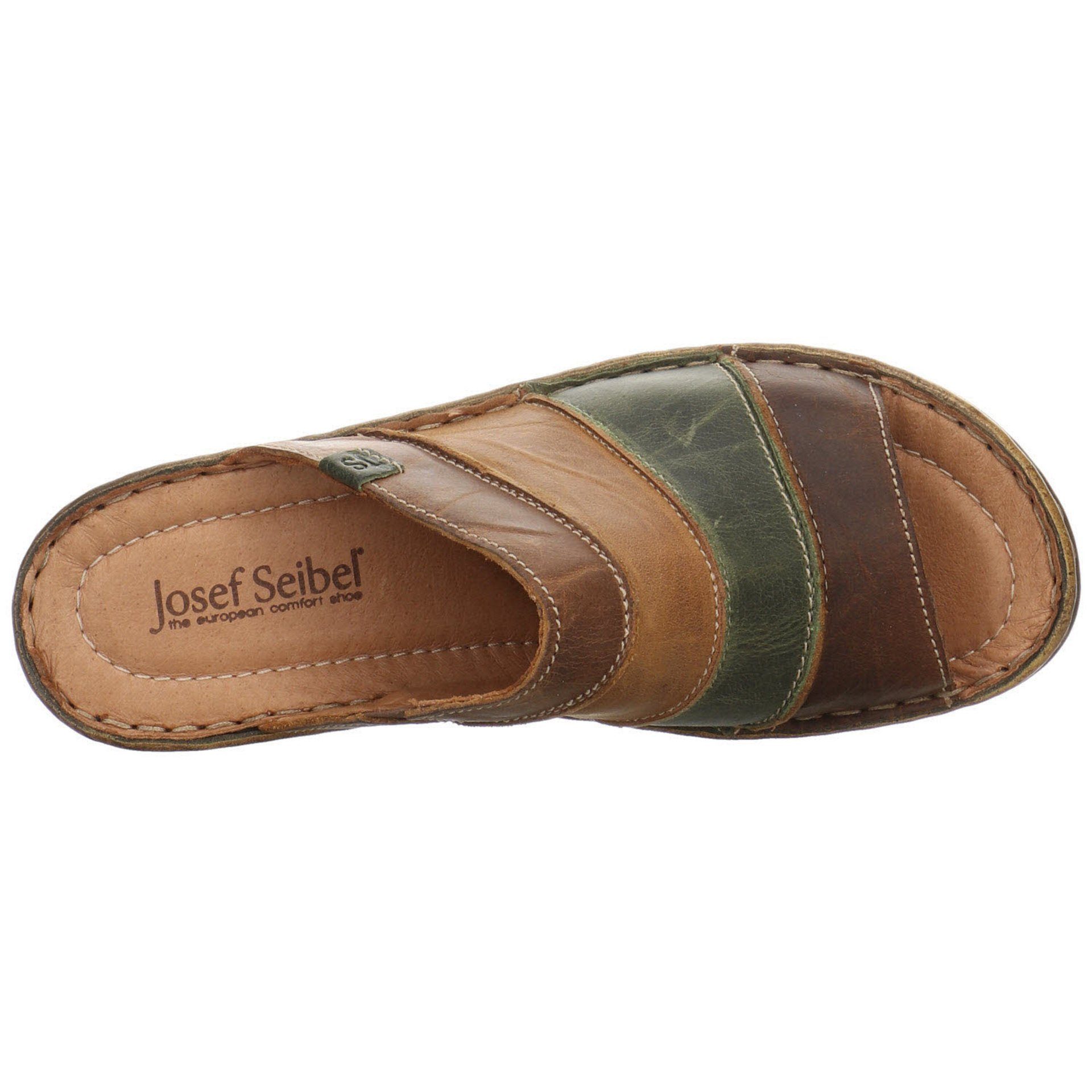 Josef Seibel Freizeit Damen Pantoletten brandy/multi Sandalen Glattleder Fußbett Keilsandalette Bequem