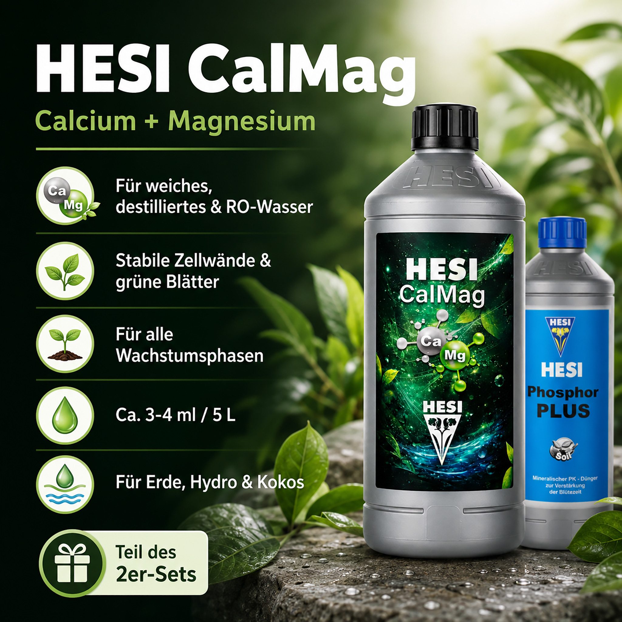HESI Spezialdünger 1 Liter HESI Phosphor Plus + 1 Liter HESI CalMag, Grow Dünger Kombi, Kombiangebot, Blütenpracht Blütenelixier Zellwandstärkung – Bild 4 von 5