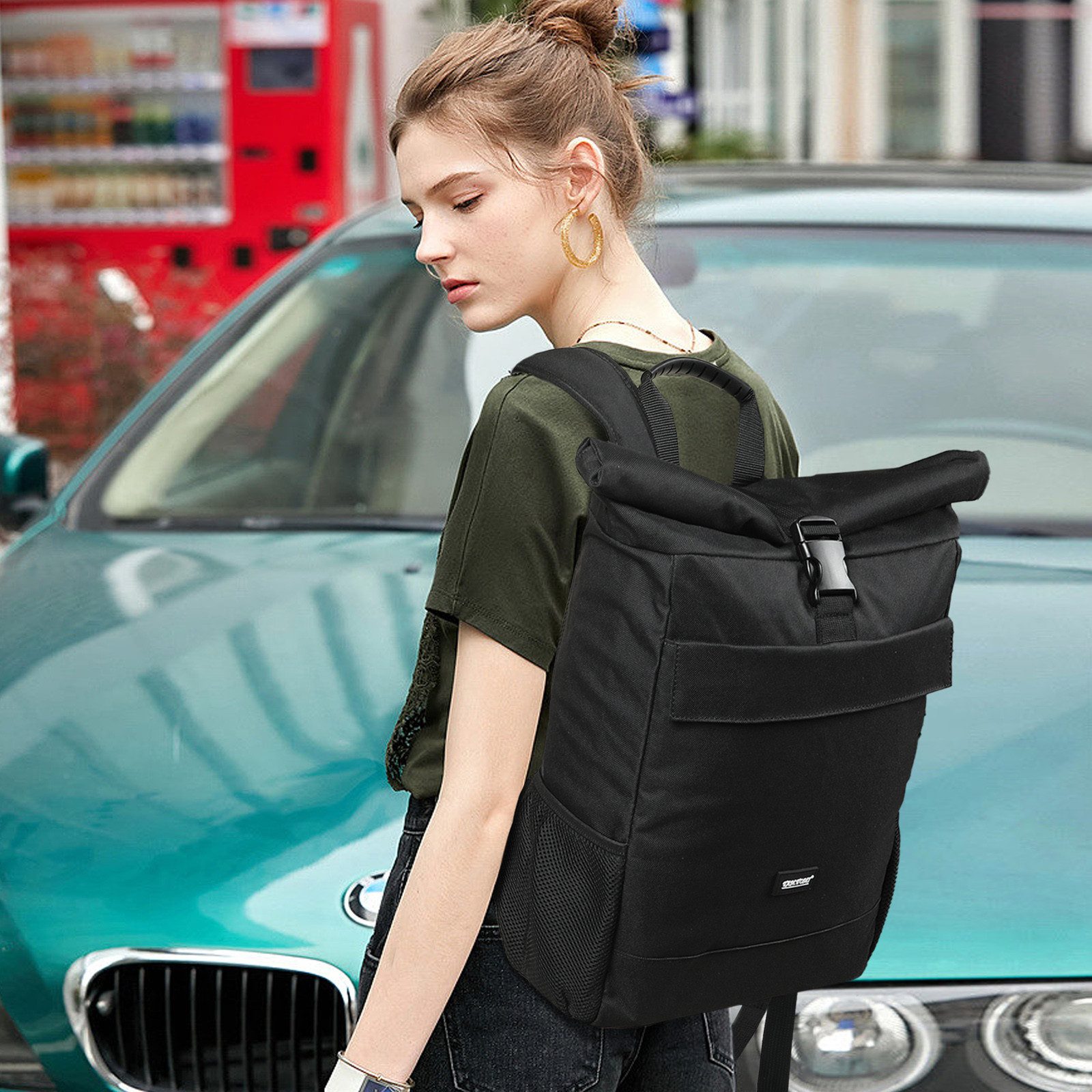 TAN.TOMI Freizeitrucksack Rucksack Rolltop Backpack Wasserdicht Laptop Arbeitsrucksack, Für Schule Fahrradfahren Freizeit Reise